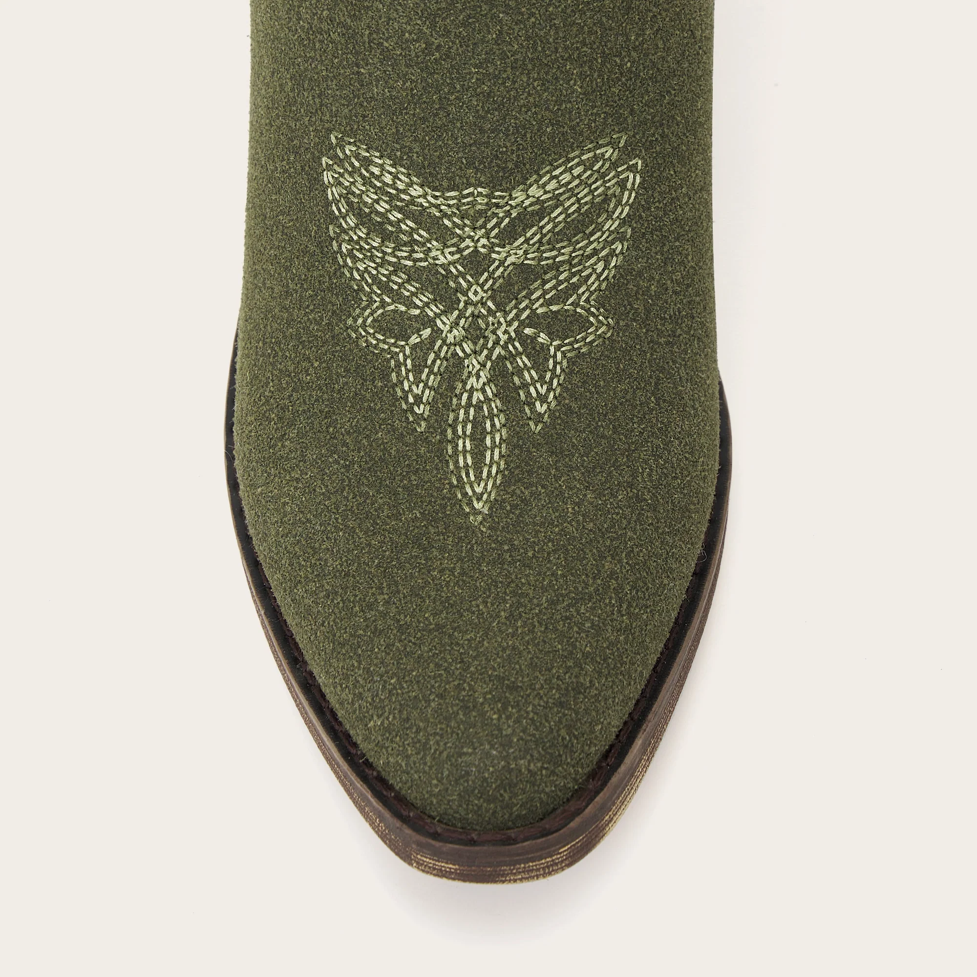 The Molly Wood - Olive Suede Snip Toe Embroidered Cute Comfortable Tall Cowgirl Boots - Image 11