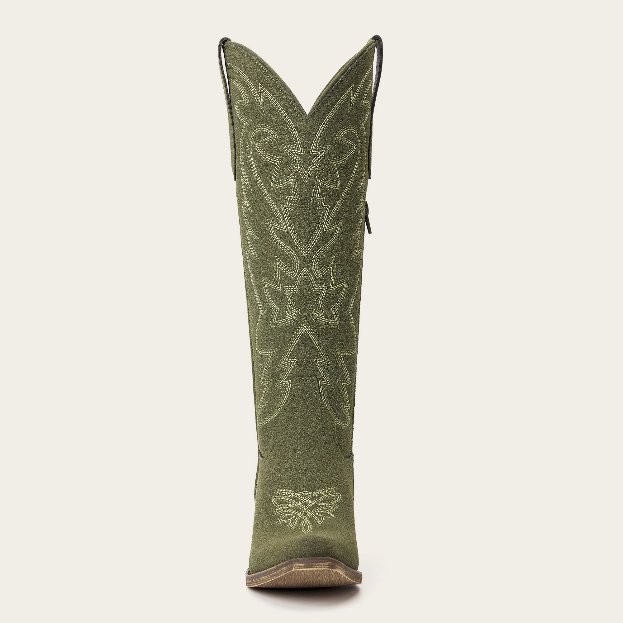 The Molly Wood - Olive Suede Snip Toe Embroidered Cute Comfortable Tall Cowgirl Boots - Image 9