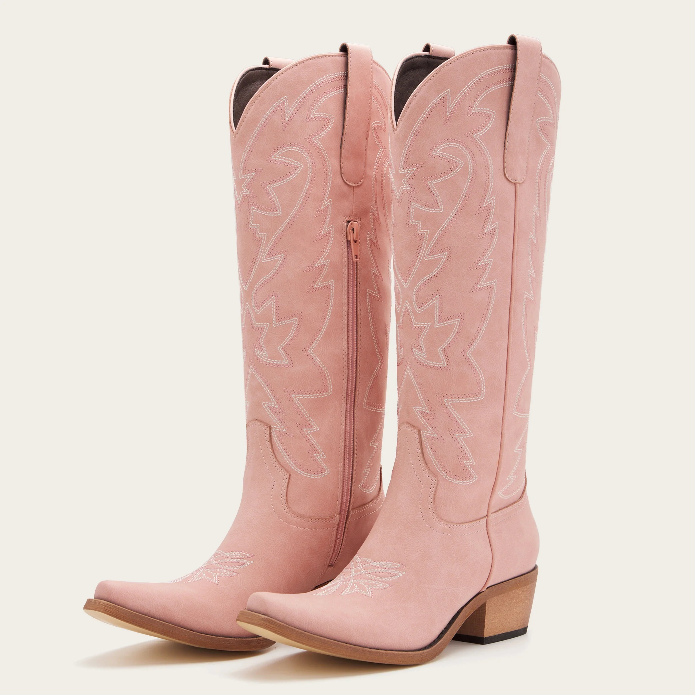 The Molly Wood – Pink Snip Toe Embroidered Cute Comfortable Tall Cowgirl Boots - Image 4