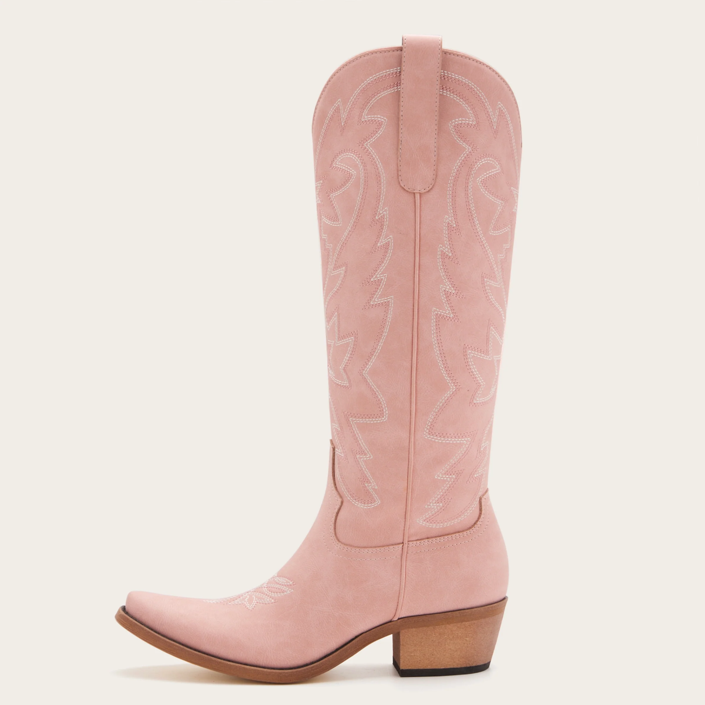 The Molly Wood – Pink Snip Toe Embroidered Cute Comfortable Tall Cowgirl Boots - Image 5