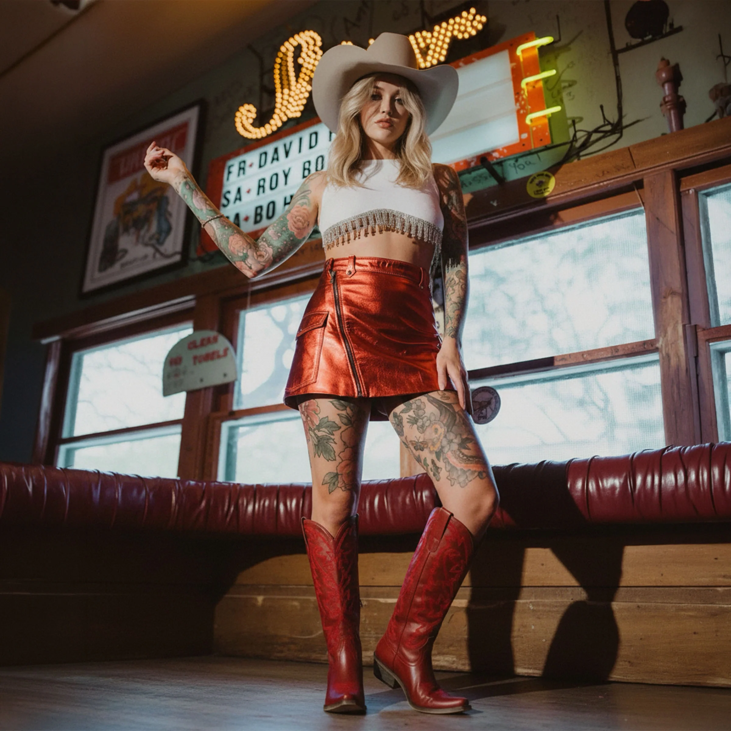 The Molly Wood - Red Snip Toe Embroidered Cute Comfortable Tall Cowgirl Boots - Image 3