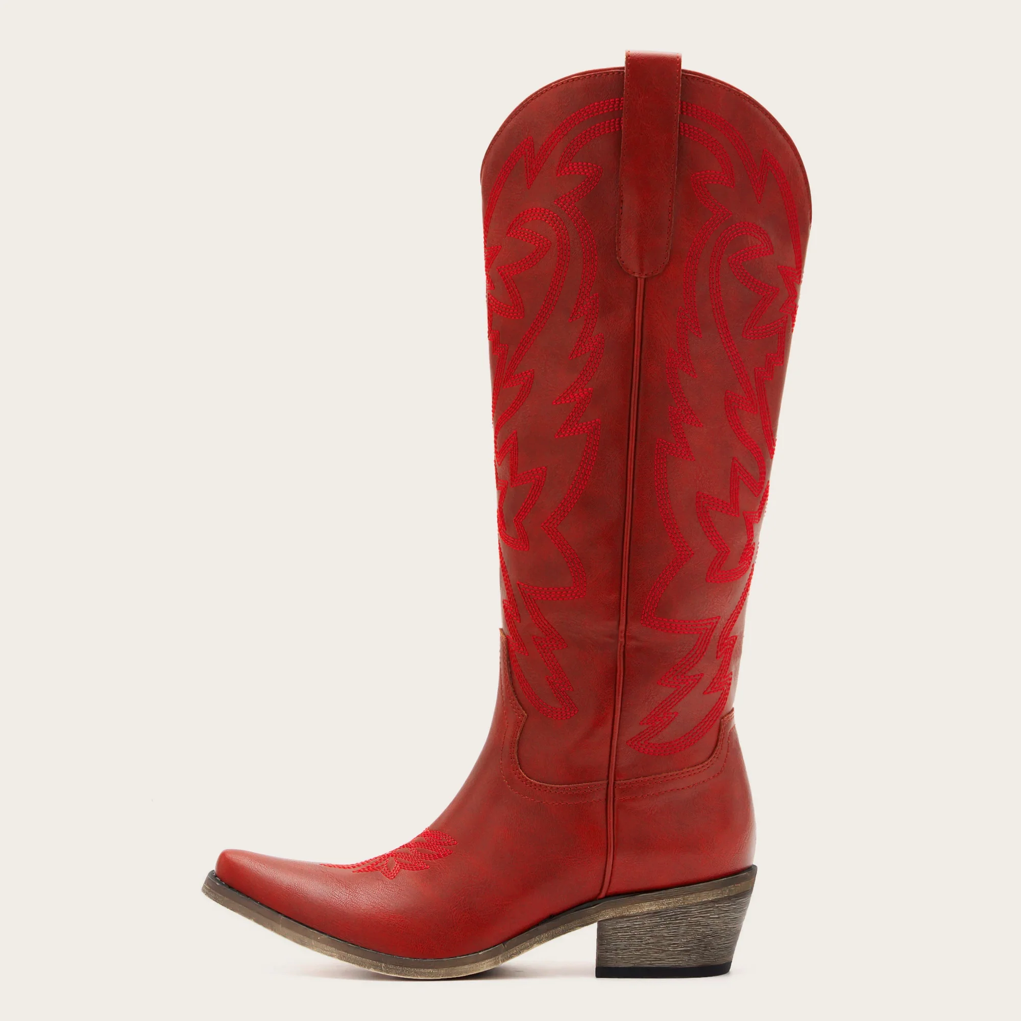 The Molly Wood - Red Snip Toe Embroidered Cute Comfortable Tall Cowgirl Boots - Image 4