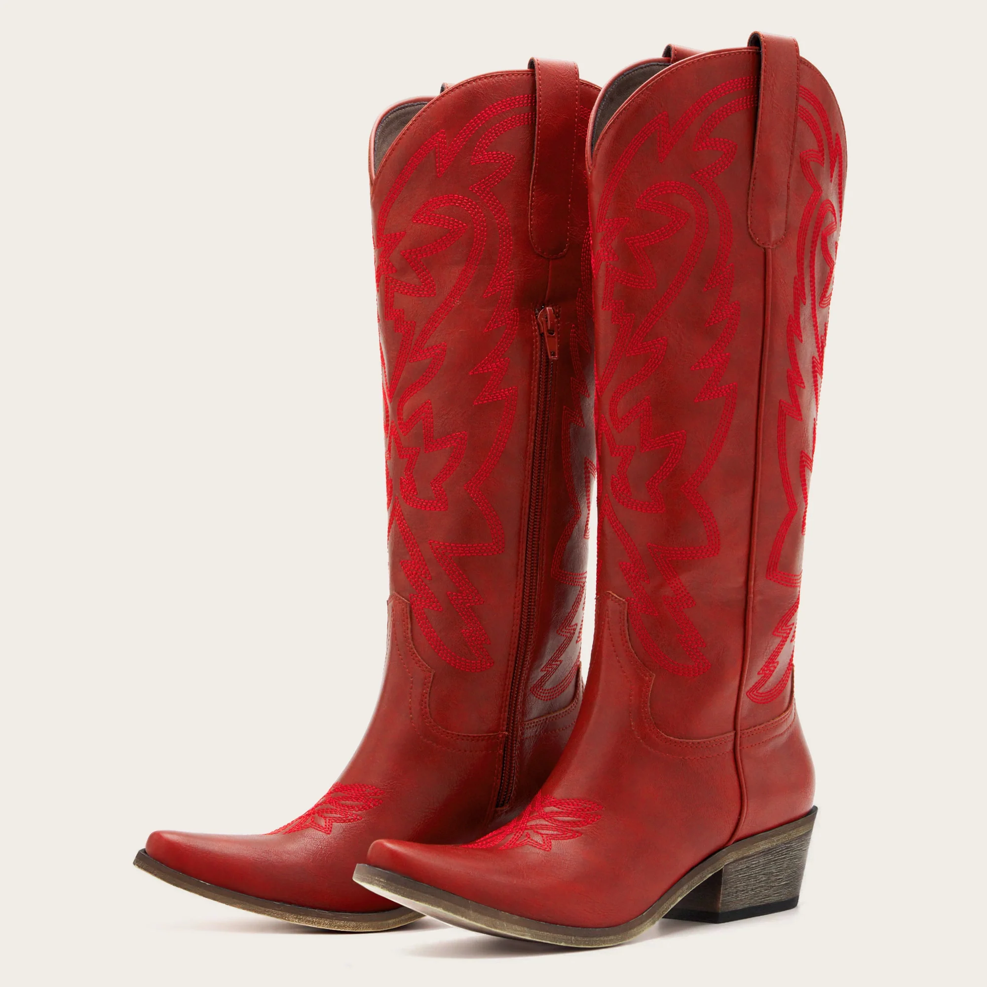 The Molly Wood - Red Snip Toe Embroidered Cute Comfortable Tall Cowgirl Boots - Image 5