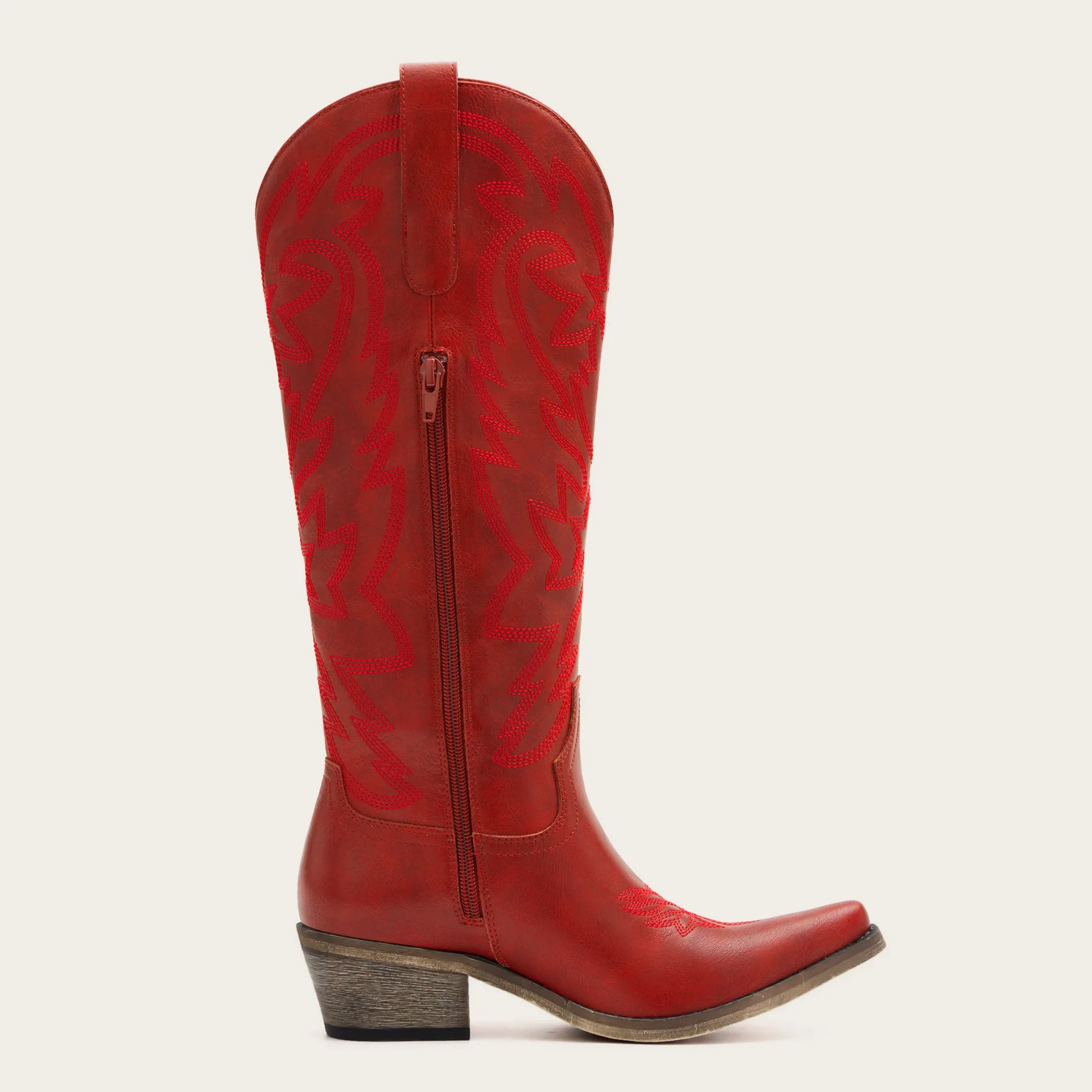 The Molly Wood - Red Snip Toe Embroidered Cute Comfortable Tall Cowgirl Boots - Image 7