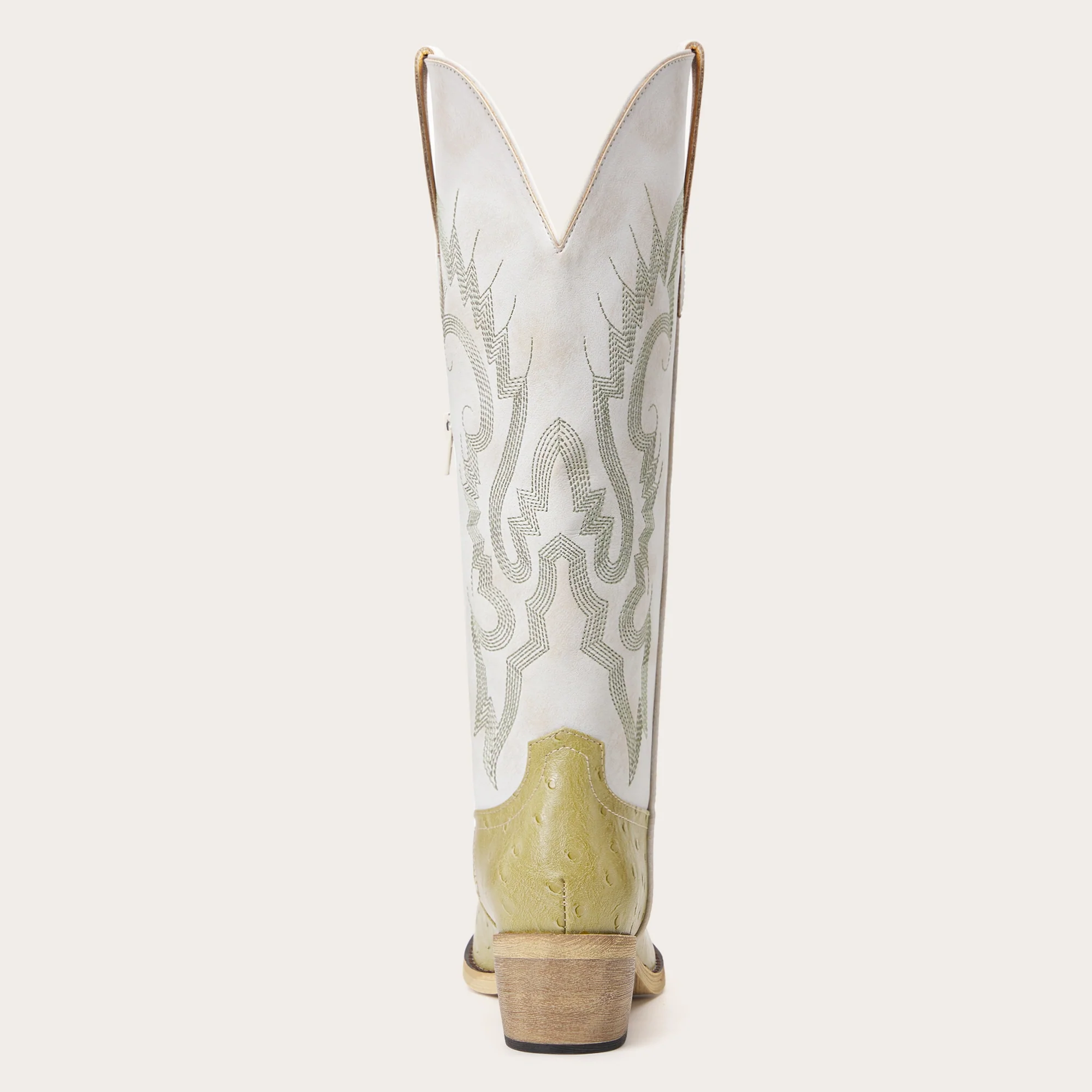The Phoenix - Two Tone Cowgirl Boots in Lime Faux Ostrich & Distressed White - Image 13