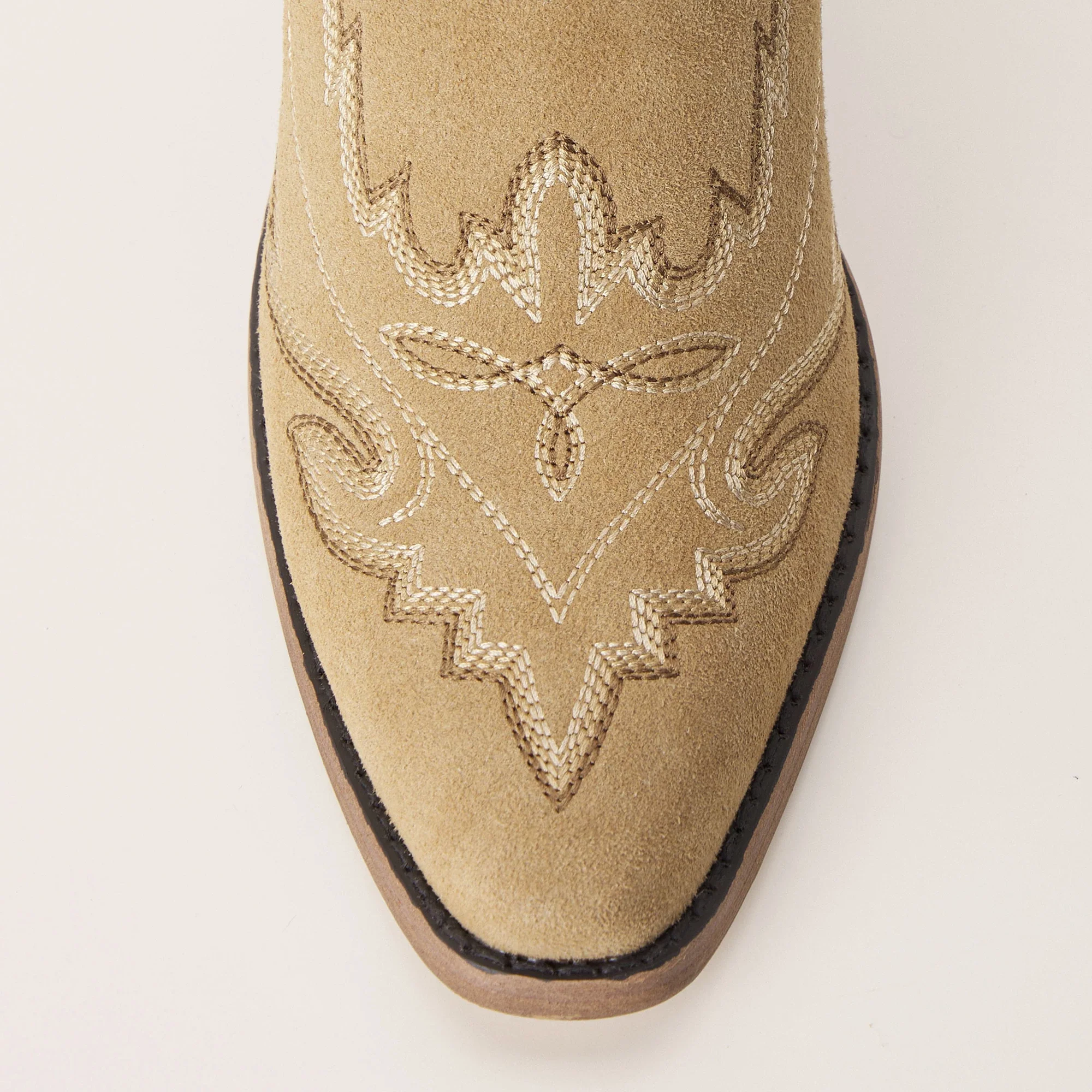 The Rosemary - Beige Suede Classic Tall Cowgirl Boots with Embroidery - Image 10