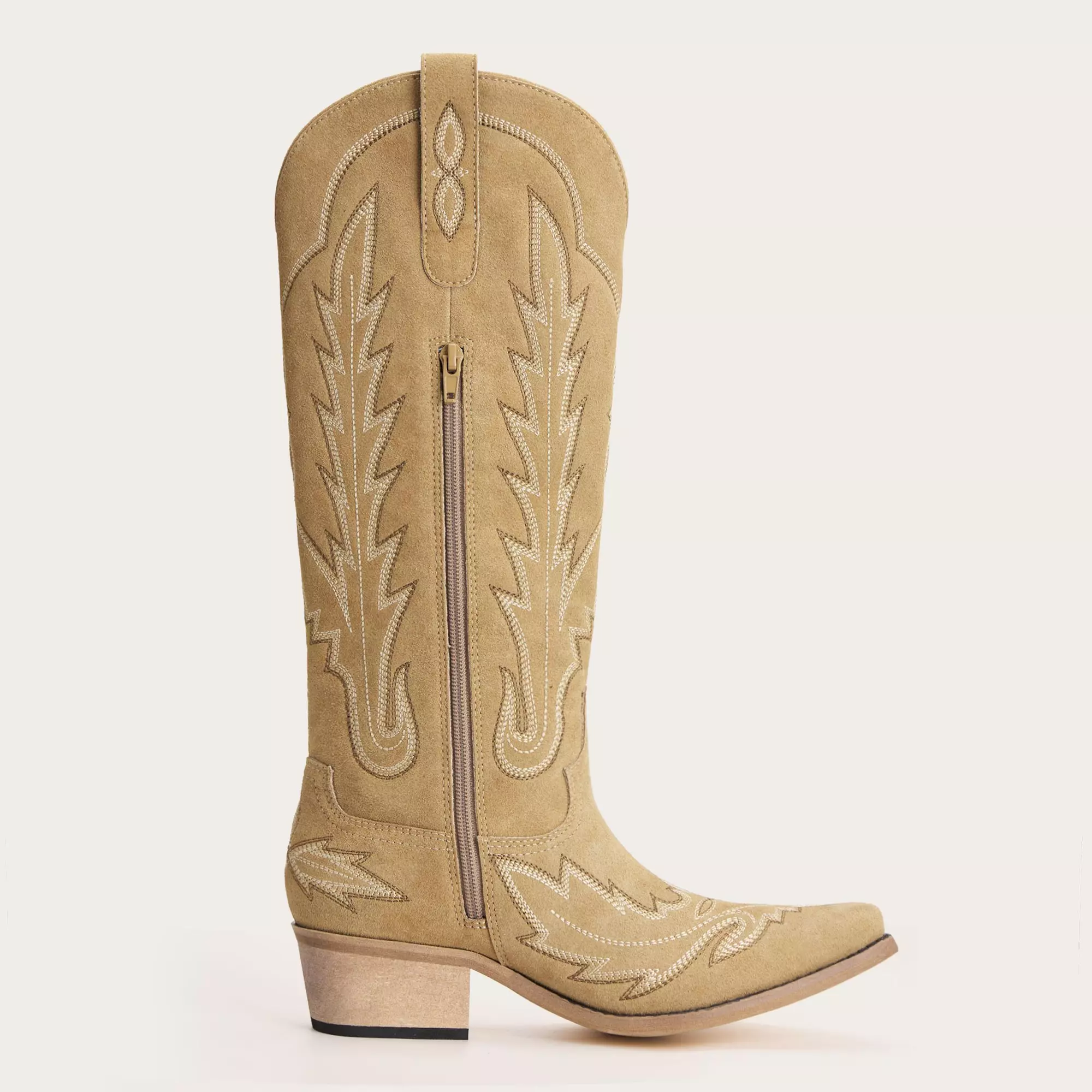 The Rosemary - Beige Suede Classic Tall Cowgirl Boots with Embroidery - Image 7