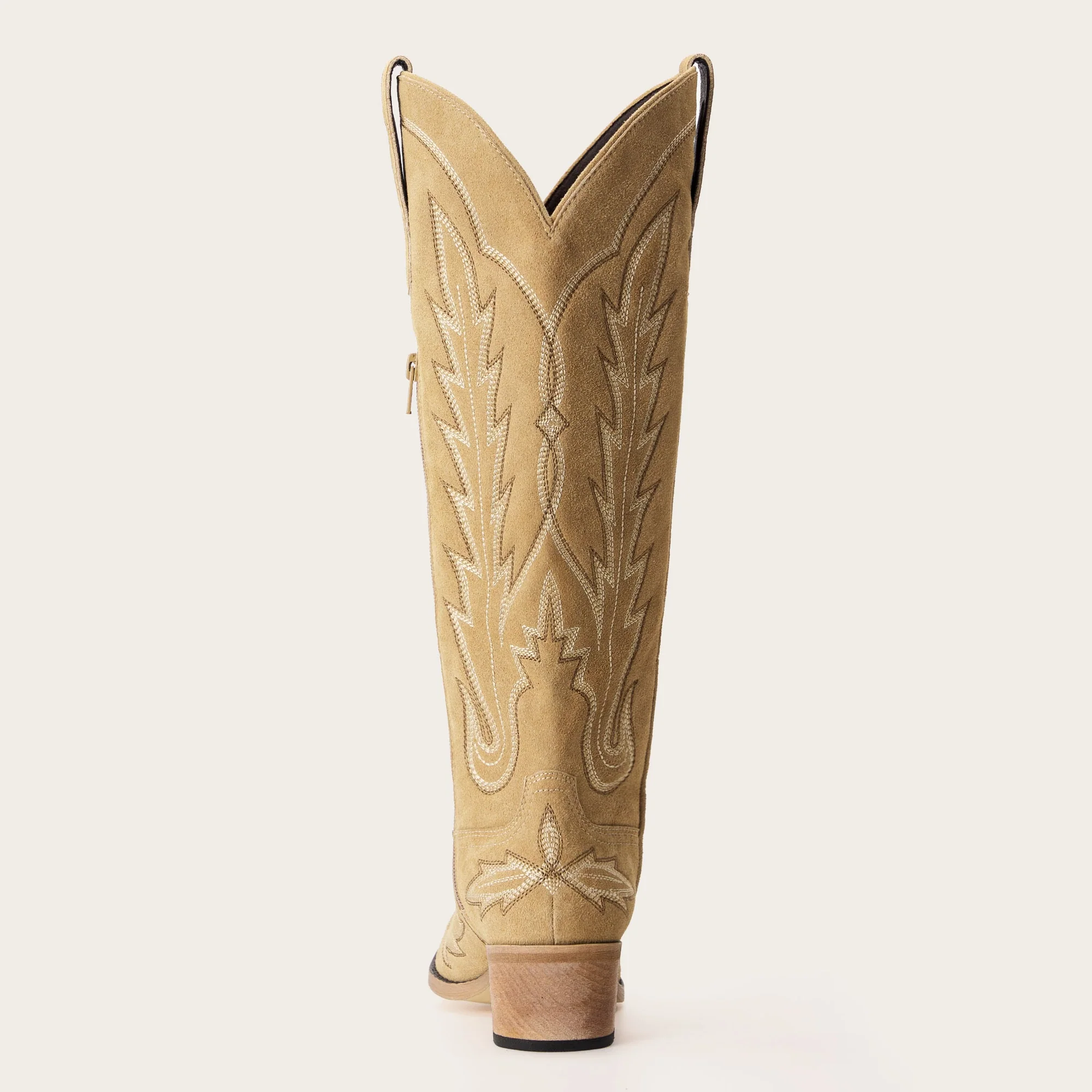 The Rosemary - Beige Suede Classic Tall Cowgirl Boots with Embroidery - Image 9