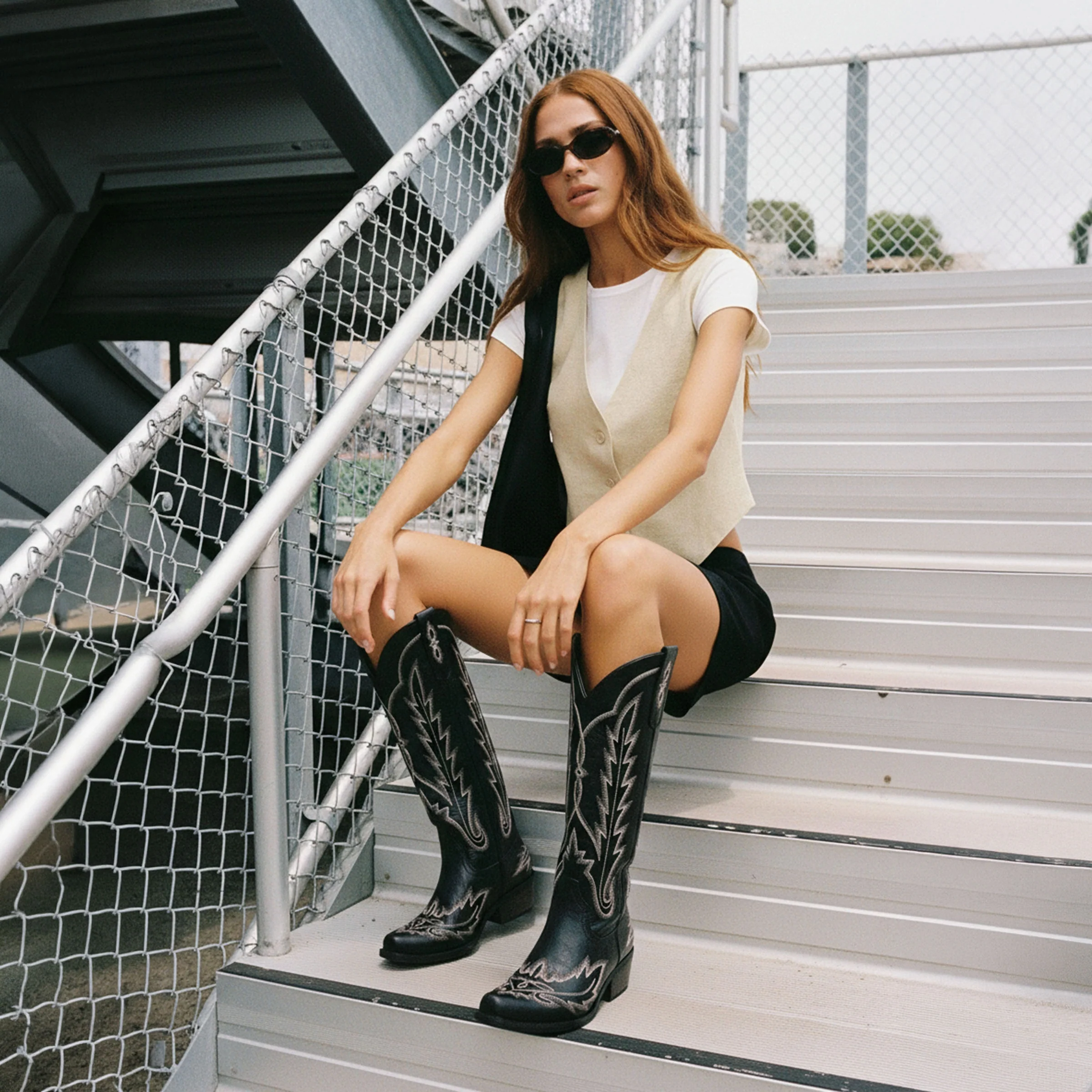 The Rosemary - Black Classic Tall Cowgirl Boots with Embroidery - Image 2