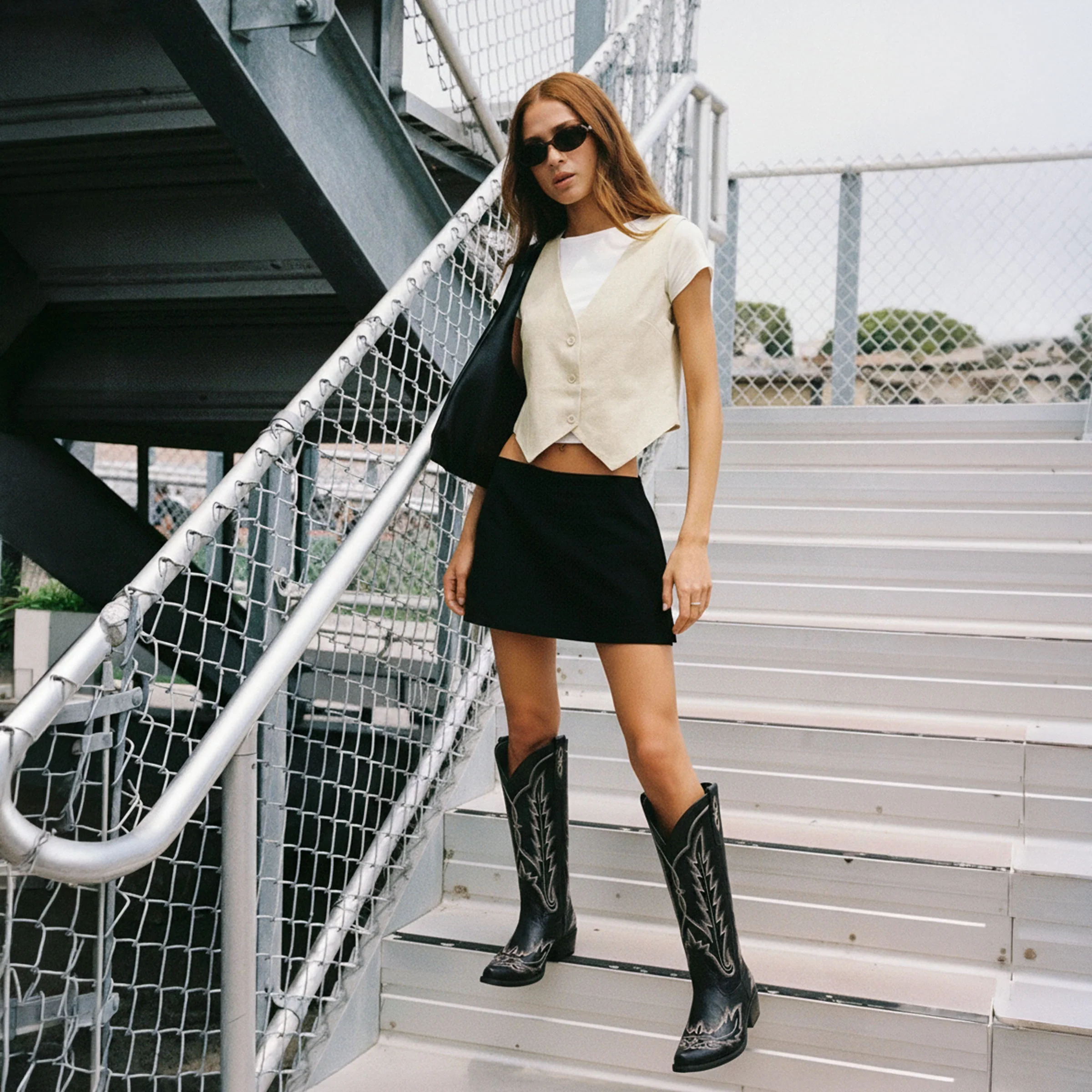 The Rosemary - Black Classic Tall Cowgirl Boots with Embroidery - Image 3
