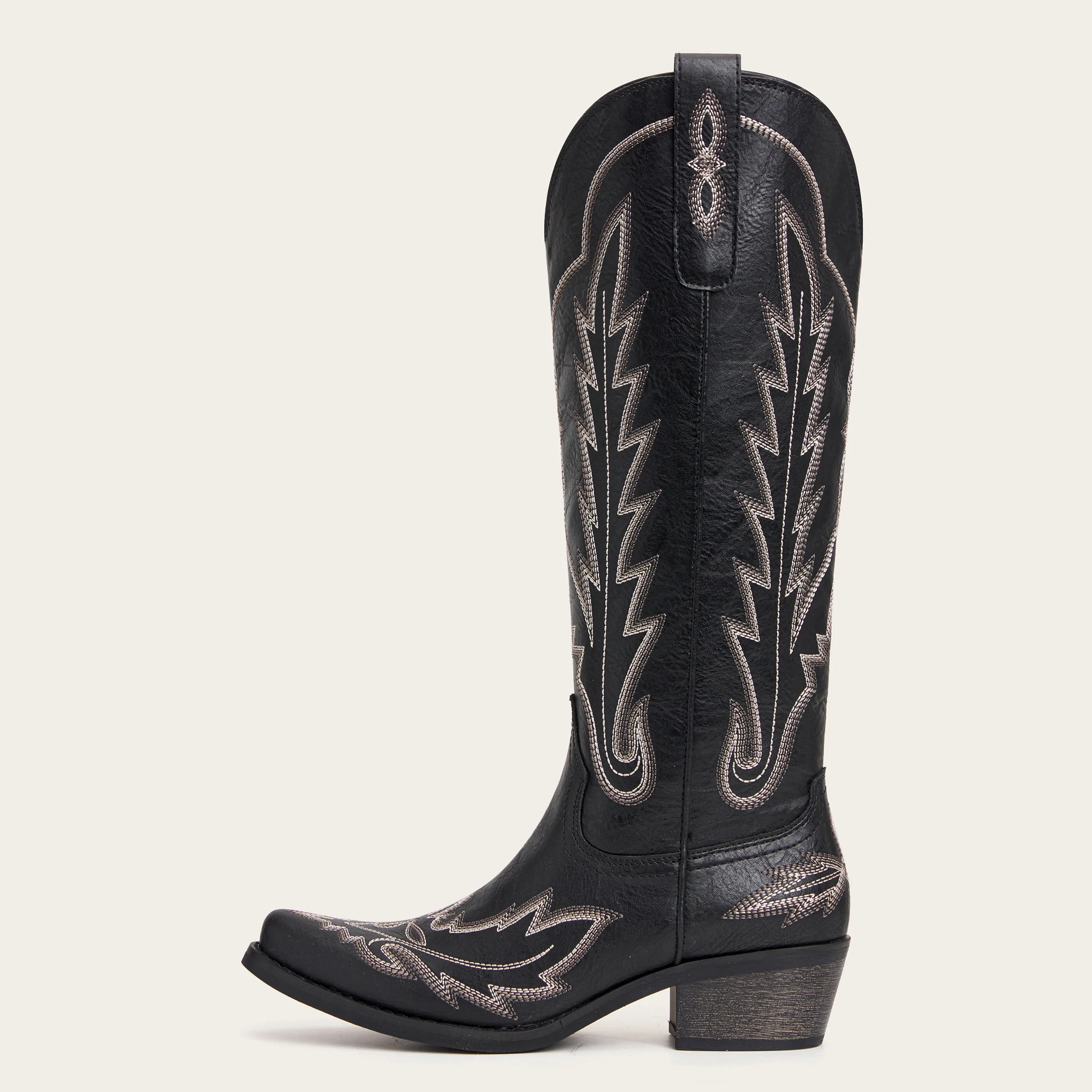 The Rosemary - Black Classic Tall Cowgirl Boots with Embroidery - Image 4