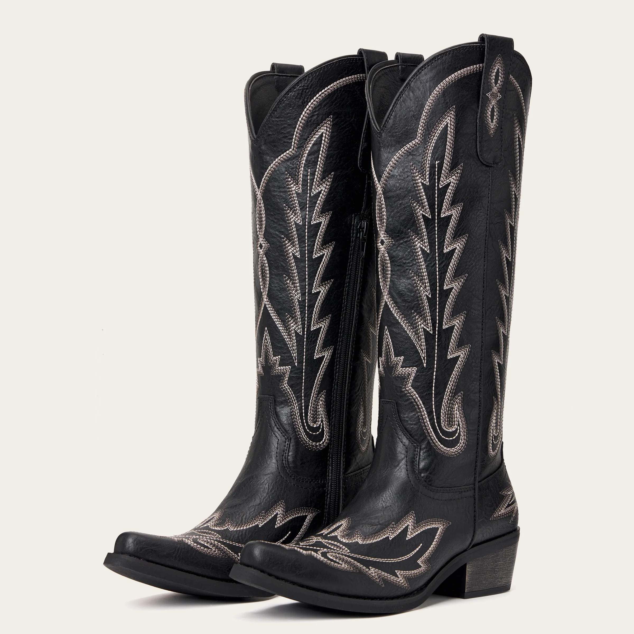 The Rosemary - Black Classic Tall Cowgirl Boots with Embroidery - Image 5