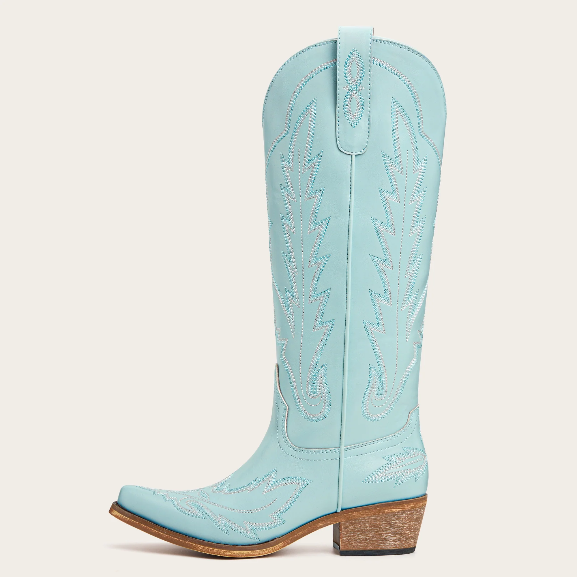 The Rosemary - Blue Classic Tall Cowgirl Boots with Embroidery - Image 4