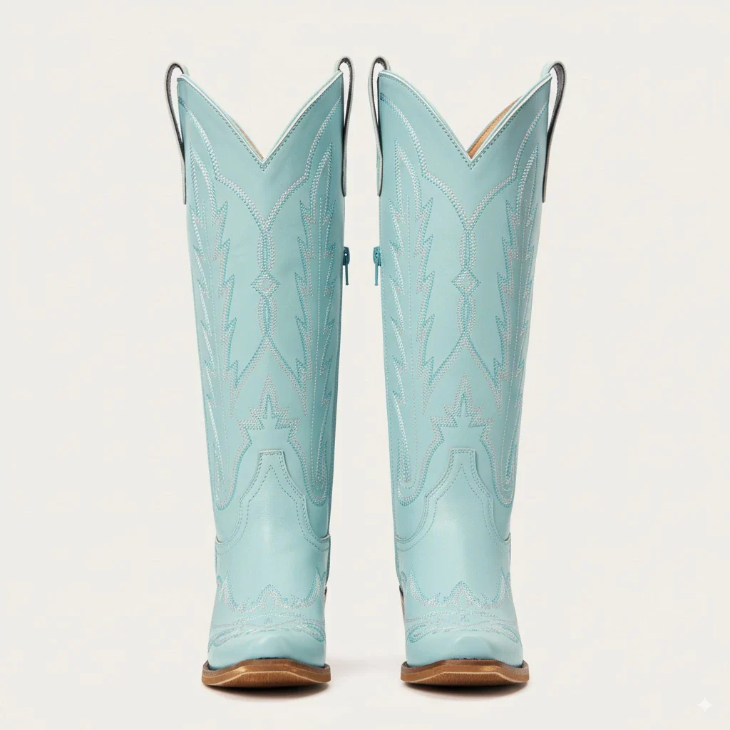 The Rosemary - Blue Classic Tall Cowgirl Boots with Embroidery - Image 5