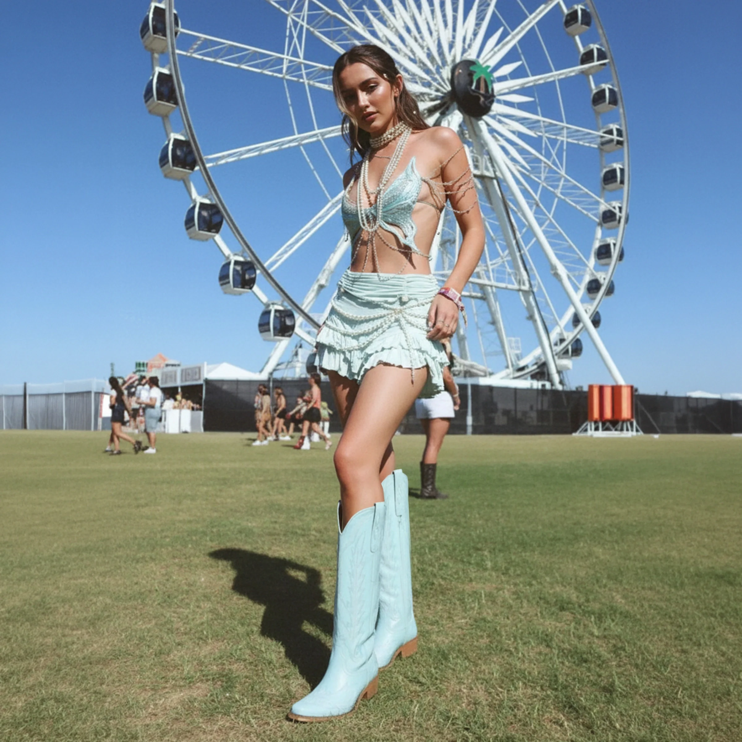 The Rosemary - Blue Classic Tall Cowgirl Boots with Embroidery - Image 7