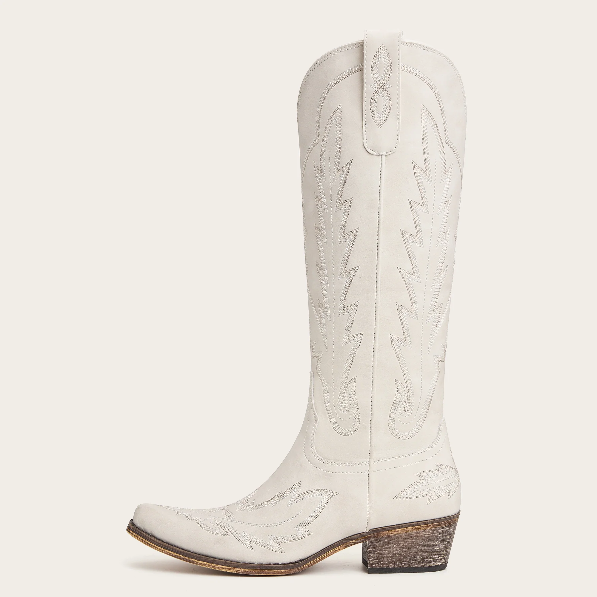 The Rosemary - Cream Classic Tall Cowgirl Boots with Embroidery - Image 4