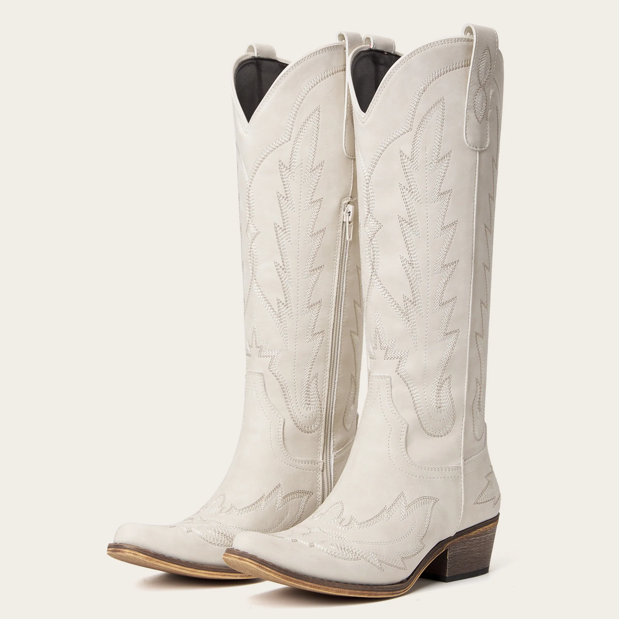 The Rosemary - Cream Classic Tall Cowgirl Boots with Embroidery - Image 5