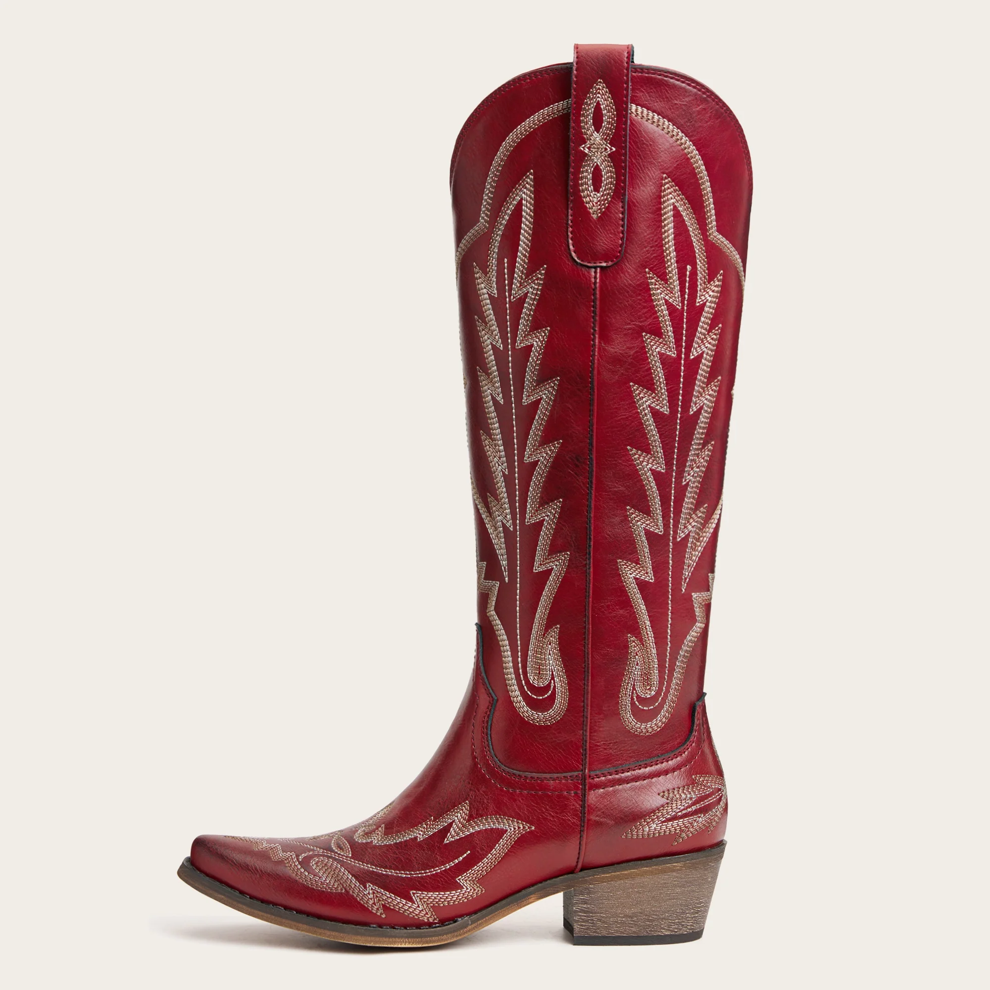 The Rosemary - Crimson Leather Classic Tall Cowgirl Boots with Embroidery - Image 4