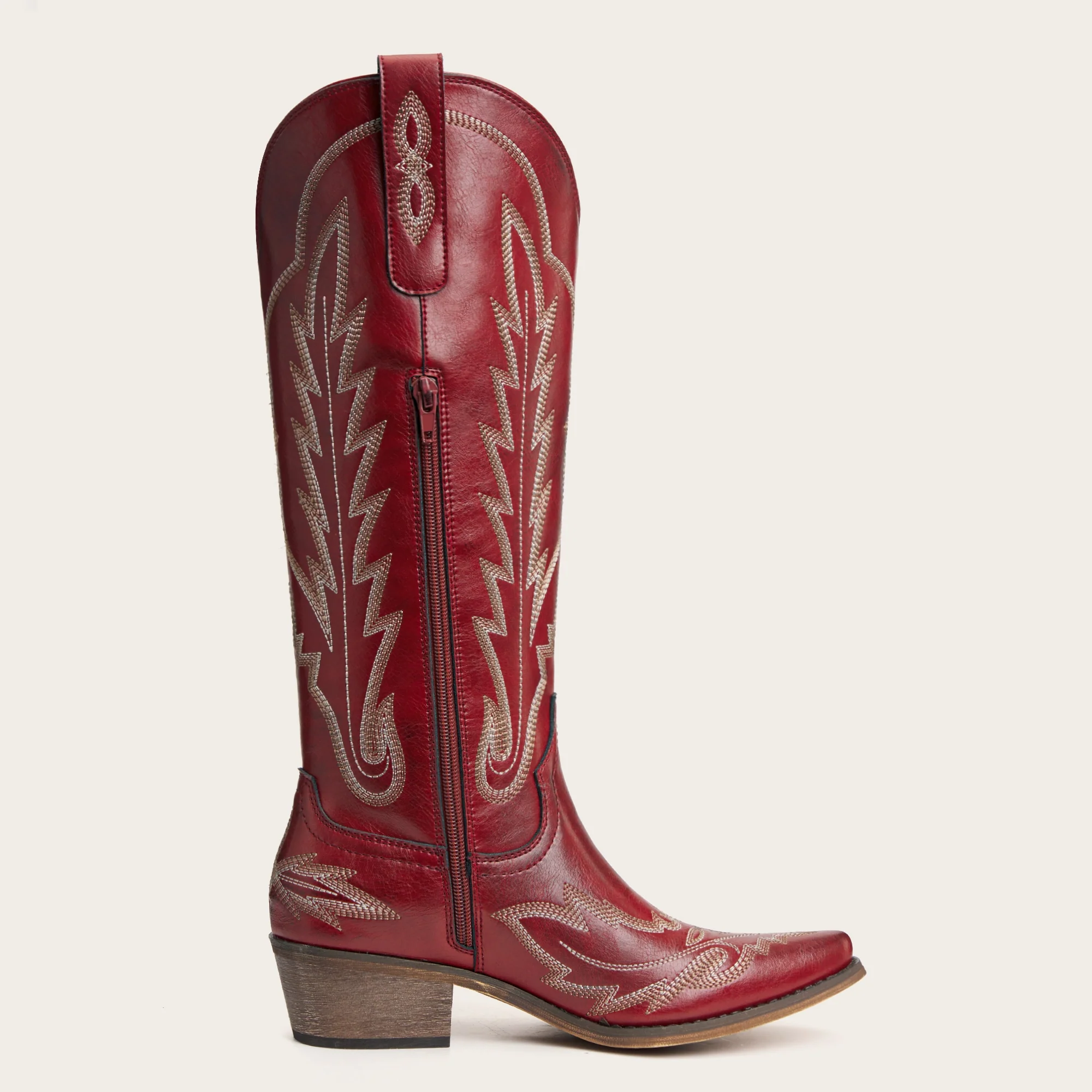 The Rosemary - Crimson Leather Classic Tall Cowgirl Boots with Embroidery - Image 8