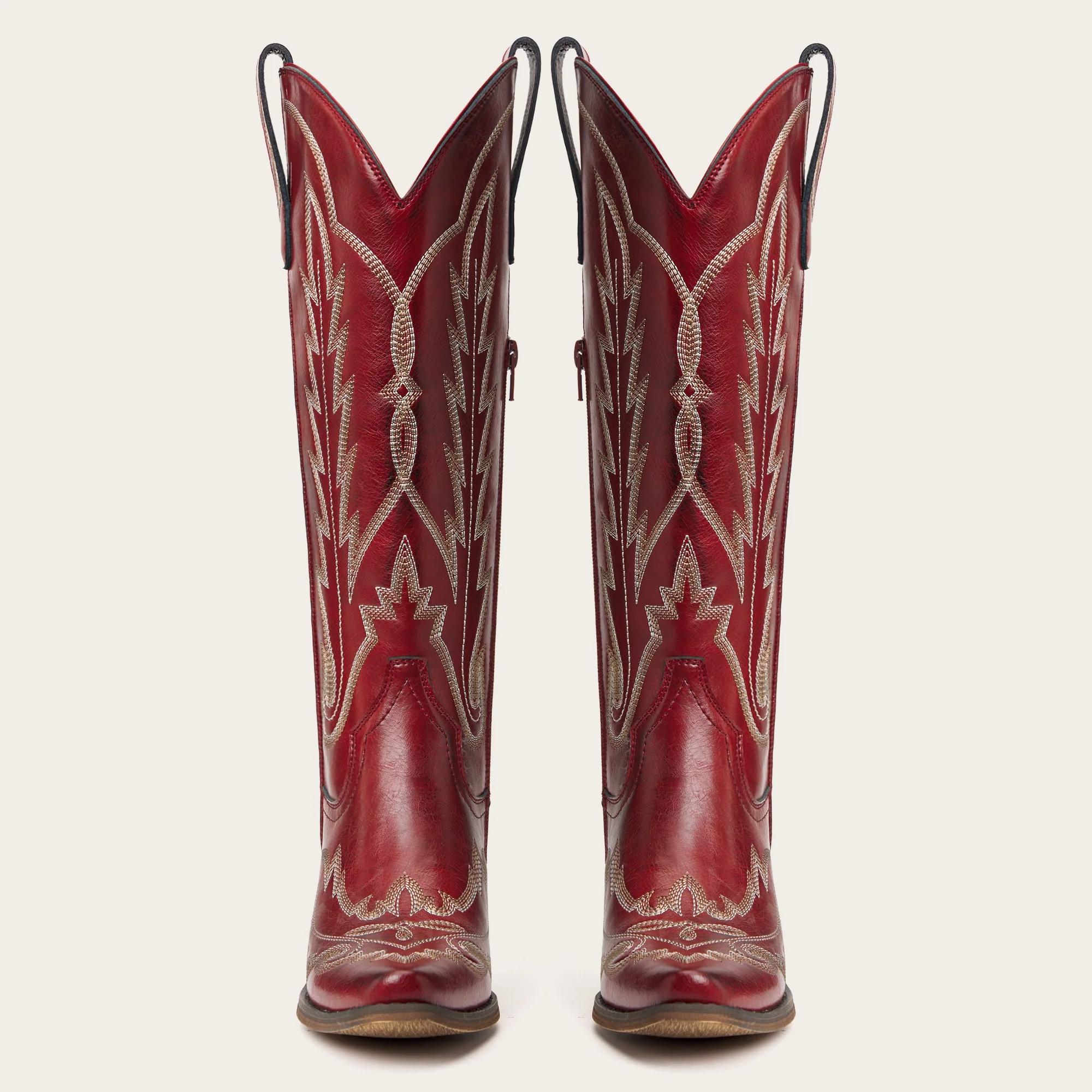 The Rosemary - Crimson Leather Classic Tall Cowgirl Boots with Embroidery - Image 9