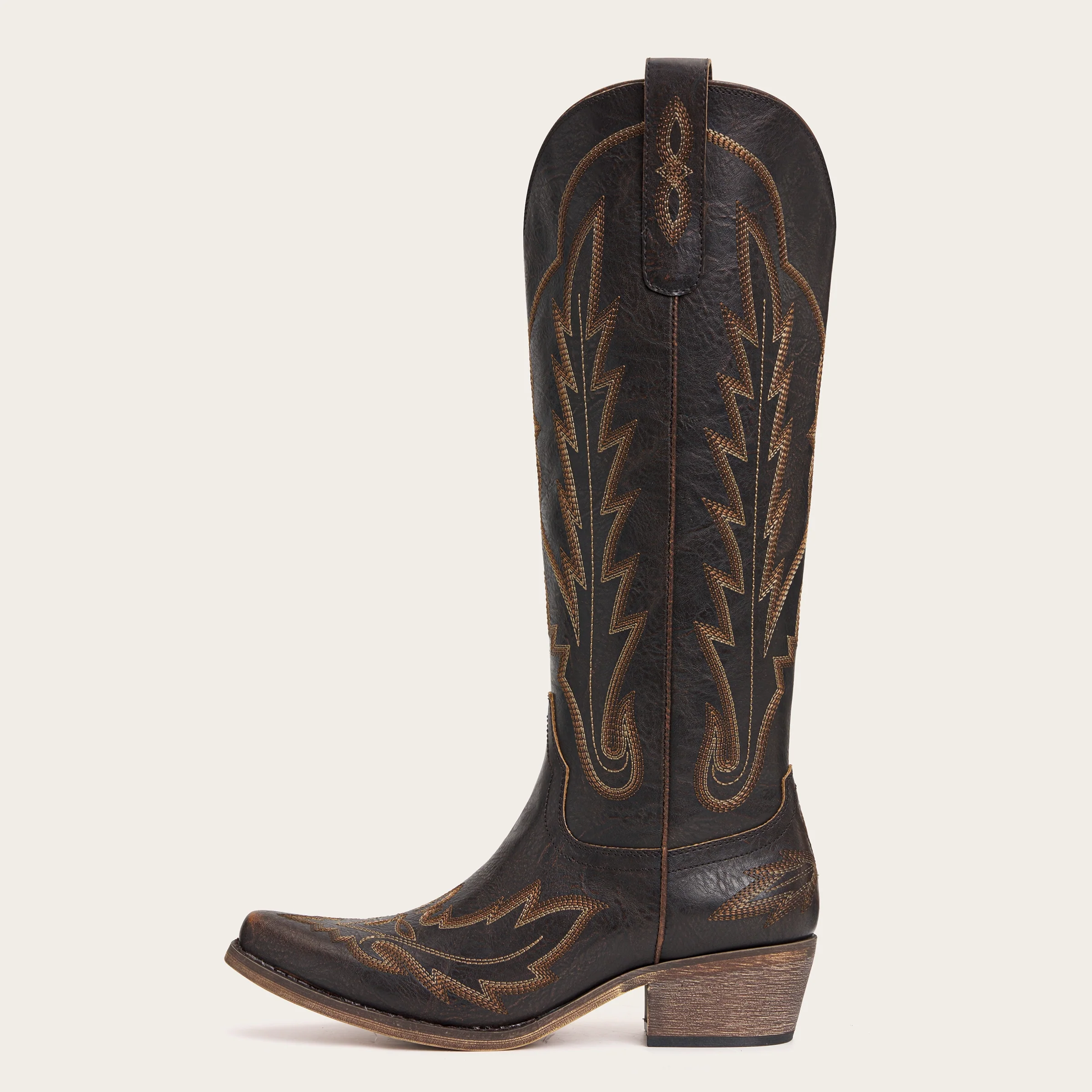 The Rosemary - Dark Brown Classic Tall Cowgirl Boots with Embroidery - Image 4