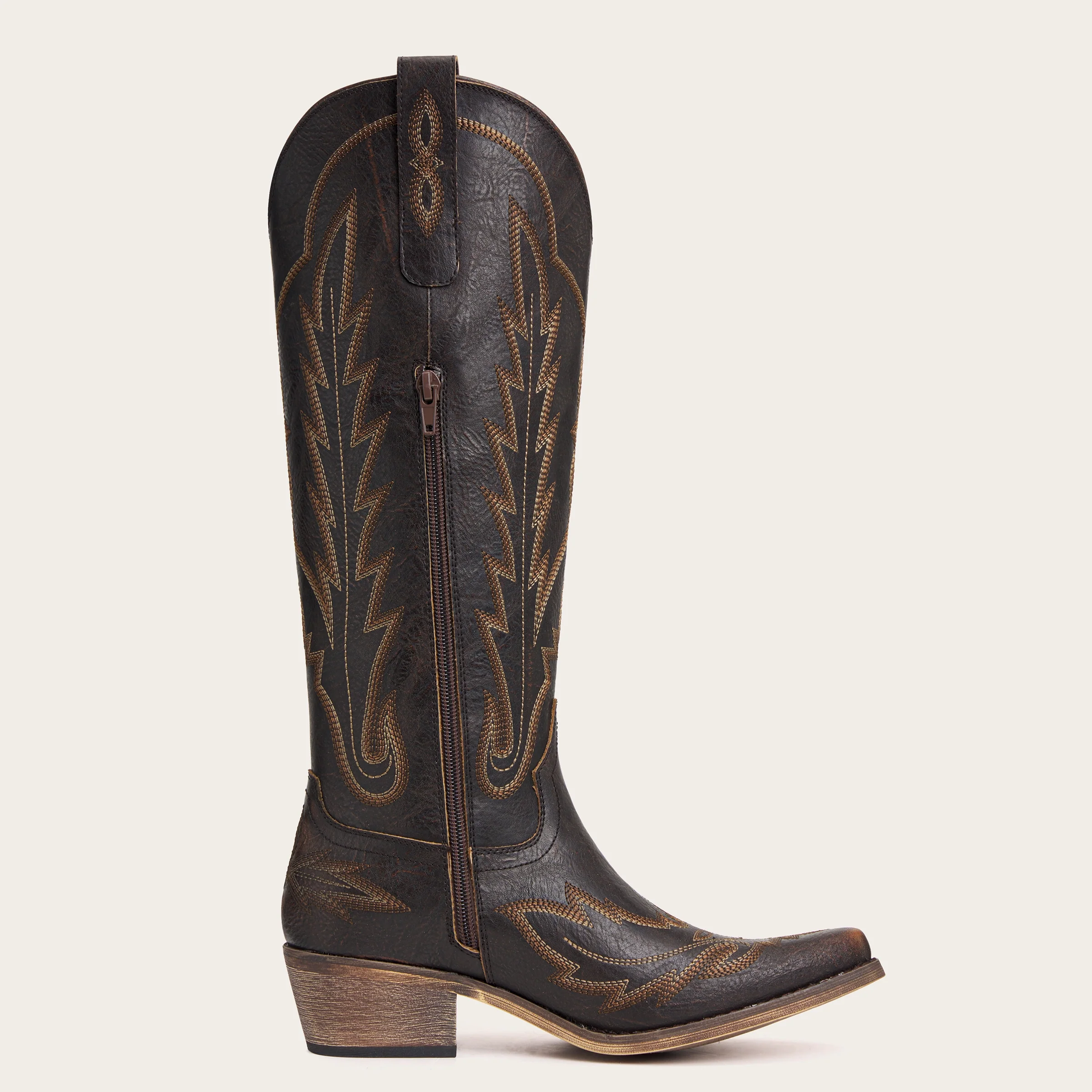 The Rosemary - Dark Brown Classic Tall Cowgirl Boots with Embroidery - Image 5