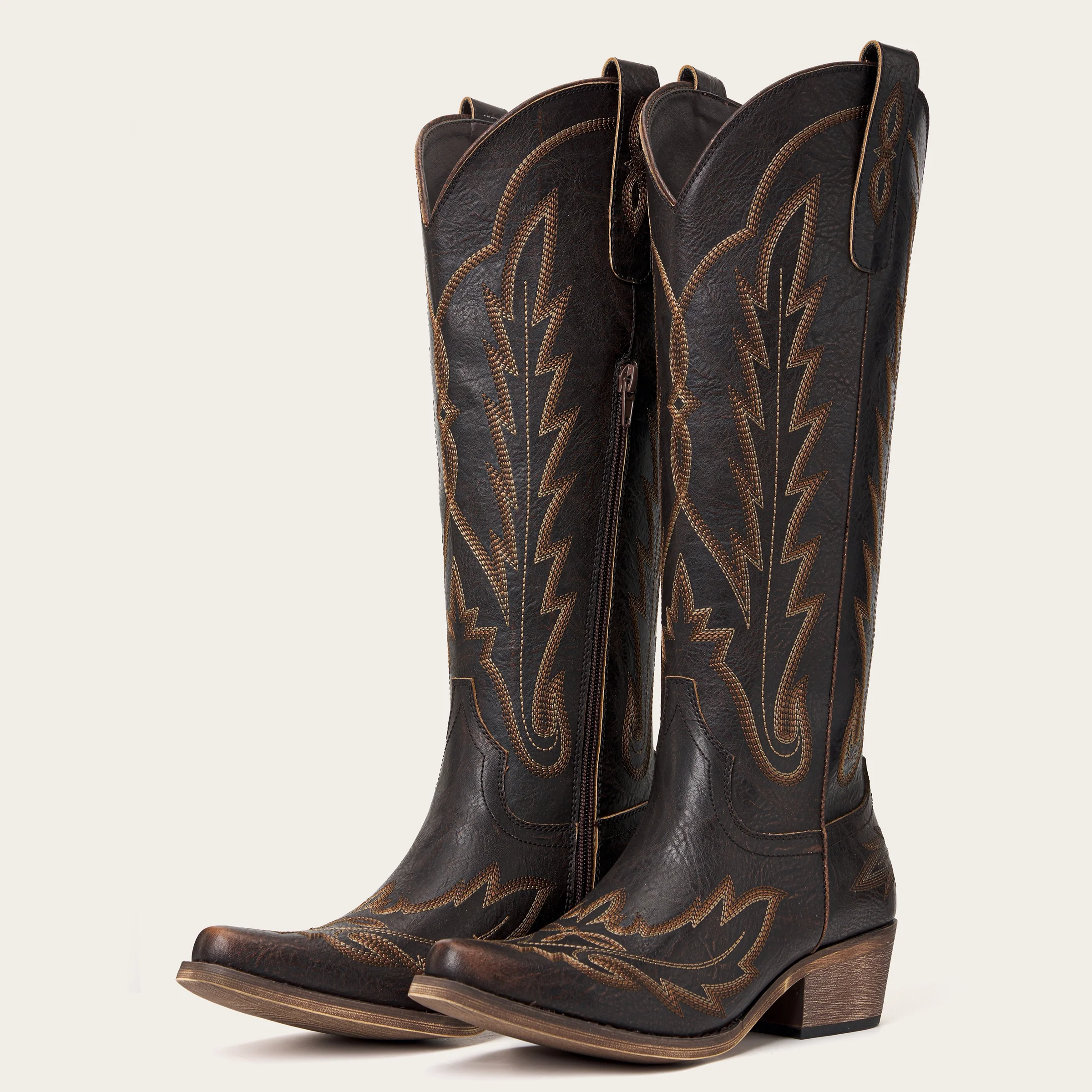 The Rosemary - Dark Brown Classic Tall Cowgirl Boots with Embroidery - Image 8