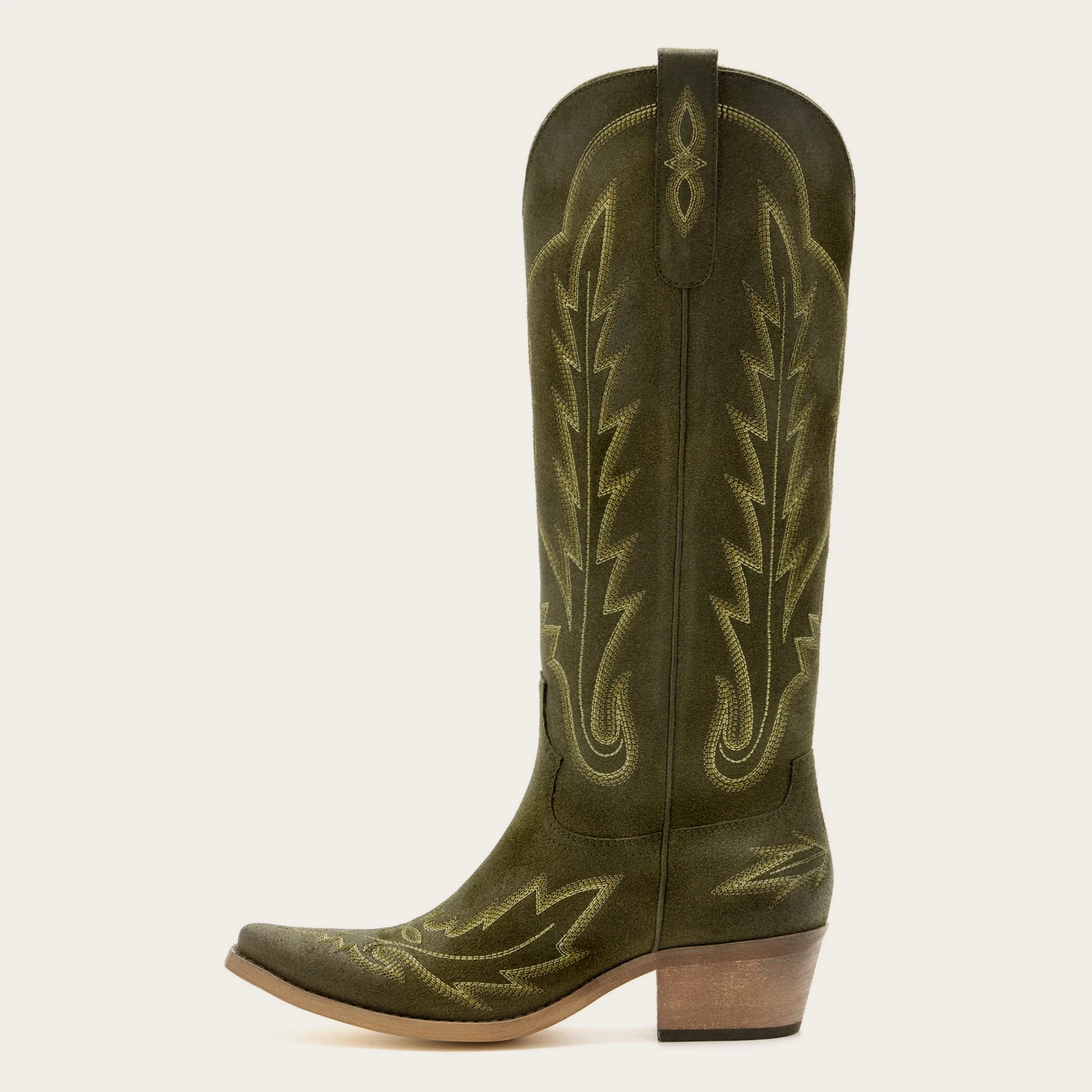 The Rosemary - Olive Faux Suede Classic Tall Cowgirl Boots with Embroidery - Image 4