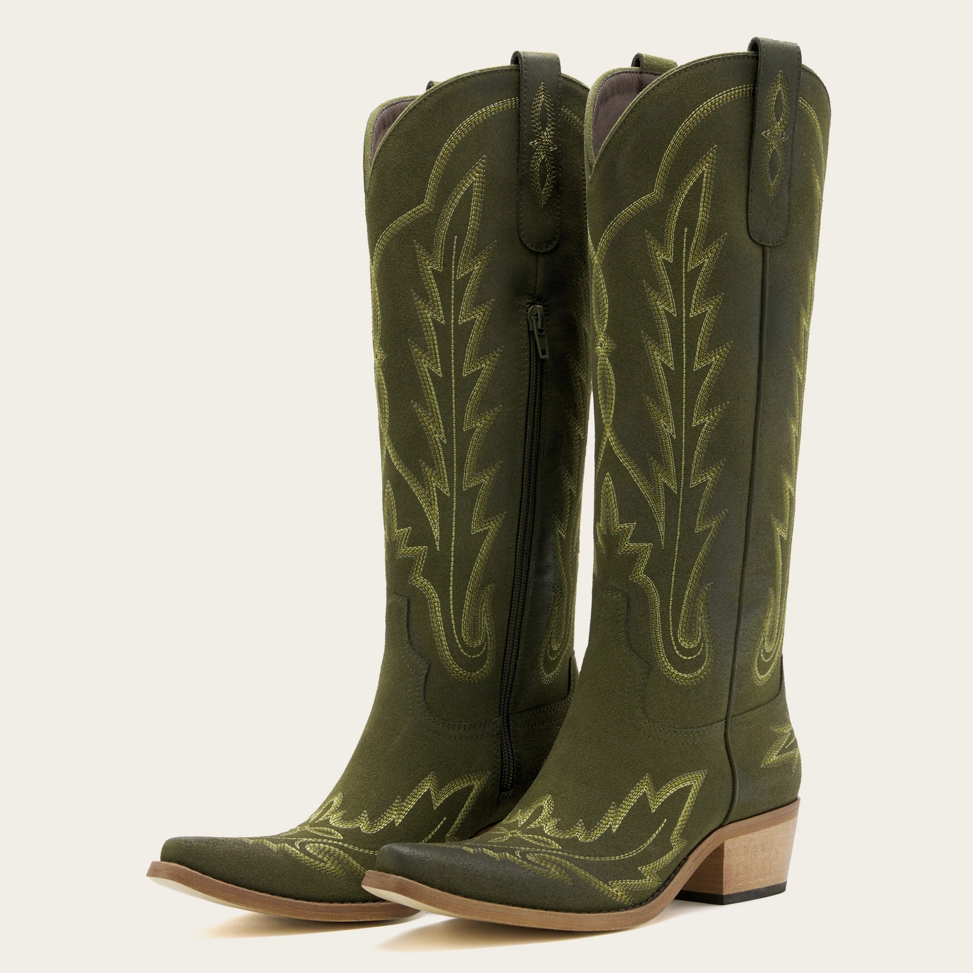The Rosemary - Olive Faux Suede Classic Tall Cowgirl Boots with Embroidery - Image 5