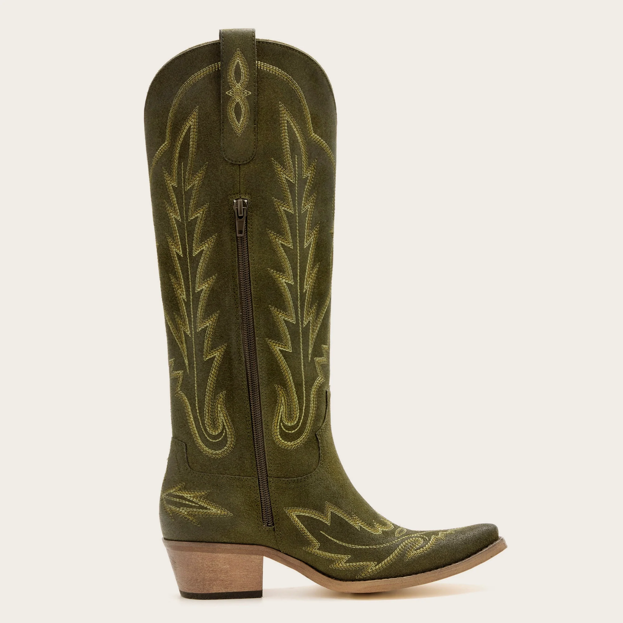 The Rosemary - Olive Faux Suede Classic Tall Cowgirl Boots with Embroidery - Image 7