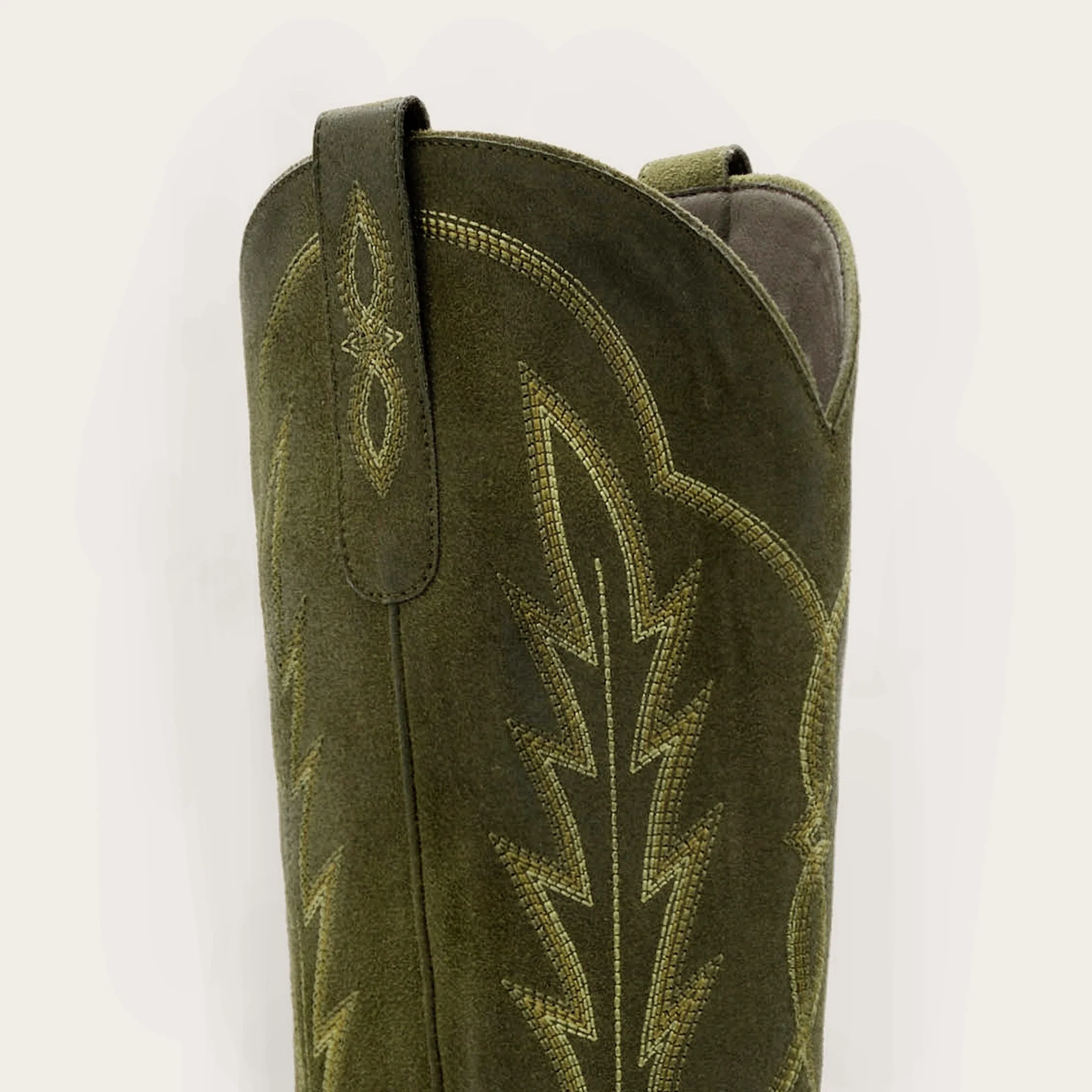 The Rosemary - Olive Faux Suede Classic Tall Cowgirl Boots with Embroidery - Image 9