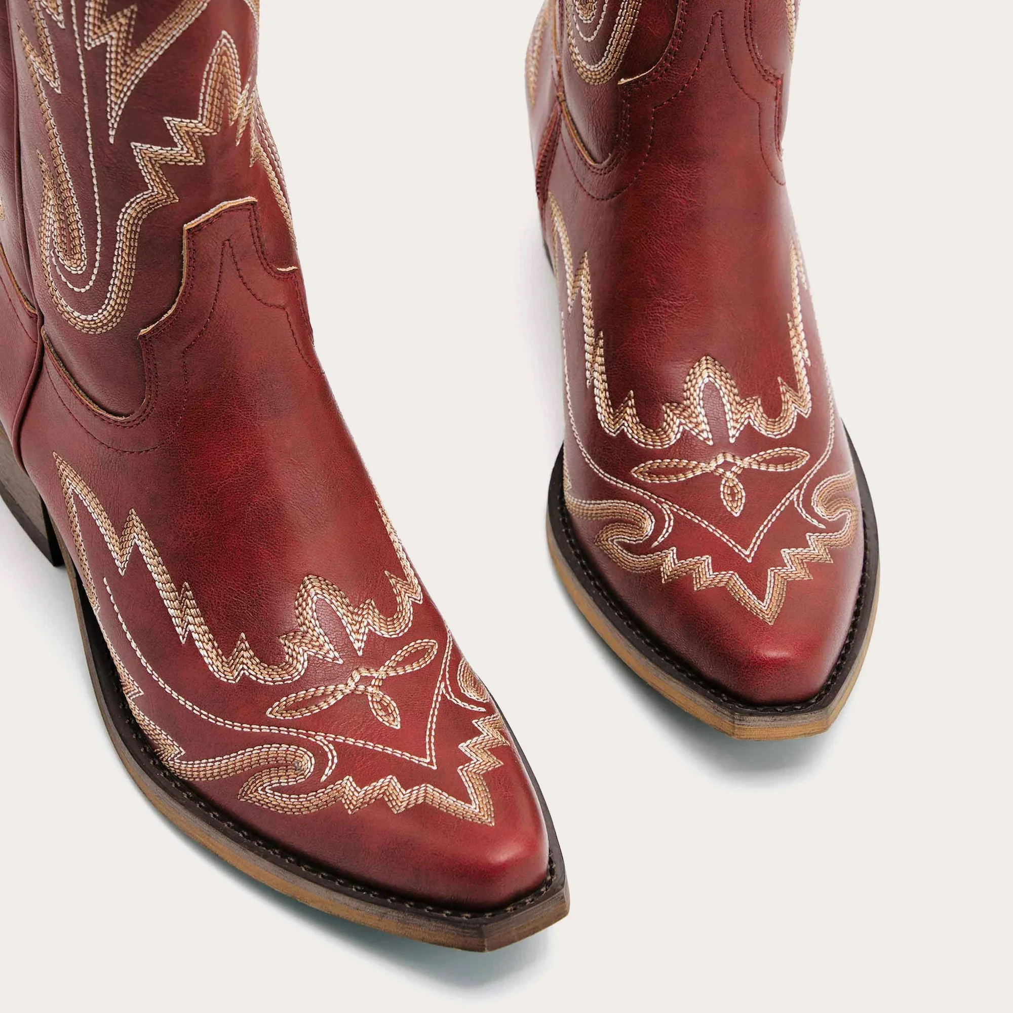 The Rosemary - Burgundy Classic Tall Cowgirl Boots with Embroidery - Image 13