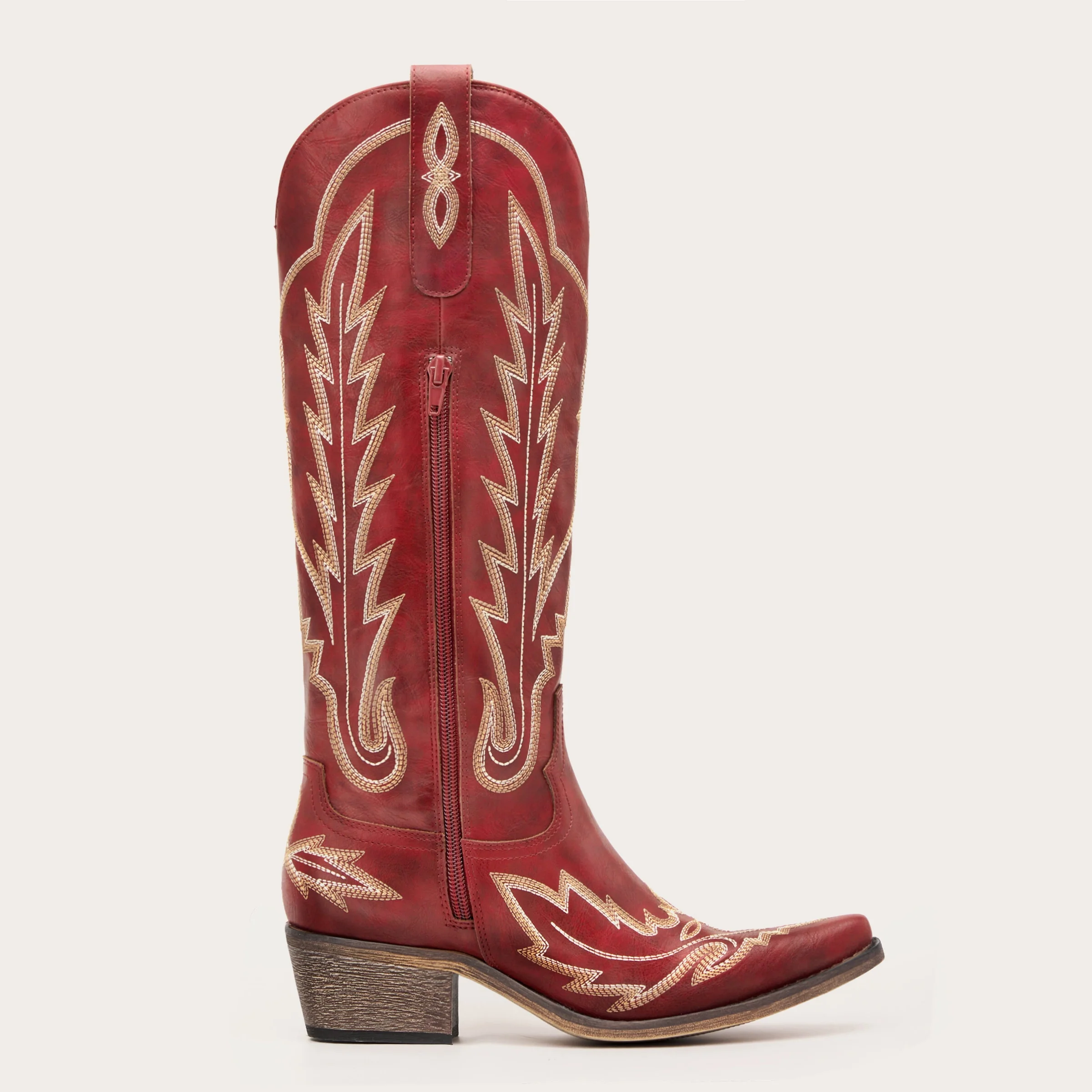 The Rosemary - Burgundy Classic Tall Cowgirl Boots with Embroidery - Image 4