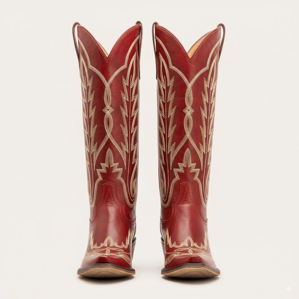 The Rosemary - Burgundy Classic Tall Cowgirl Boots with Embroidery - Image 8