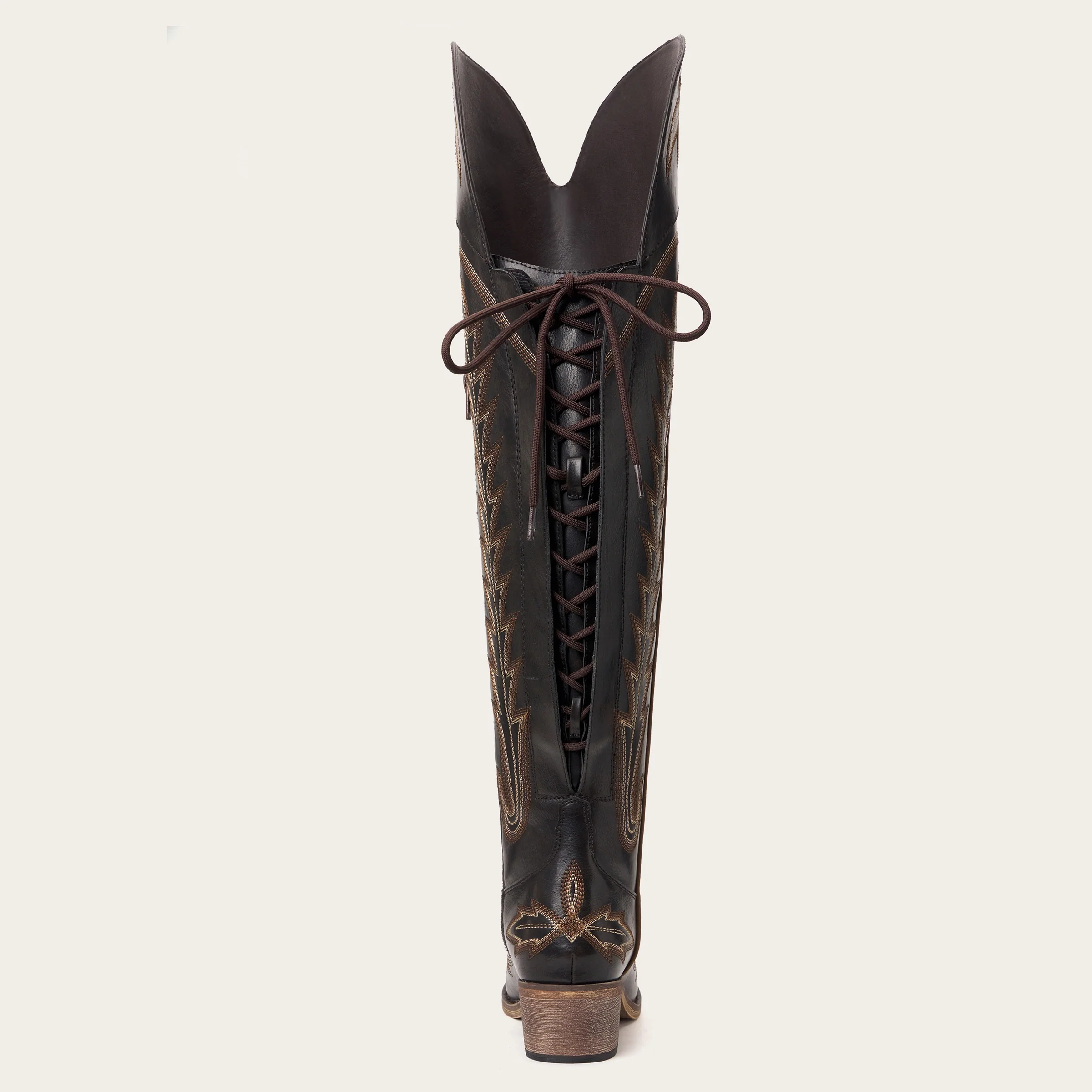 The Ross - Espresso Over-the-Knee Wide Calf Cowgirl Boots with Back Tie & Embroidery - Image 14