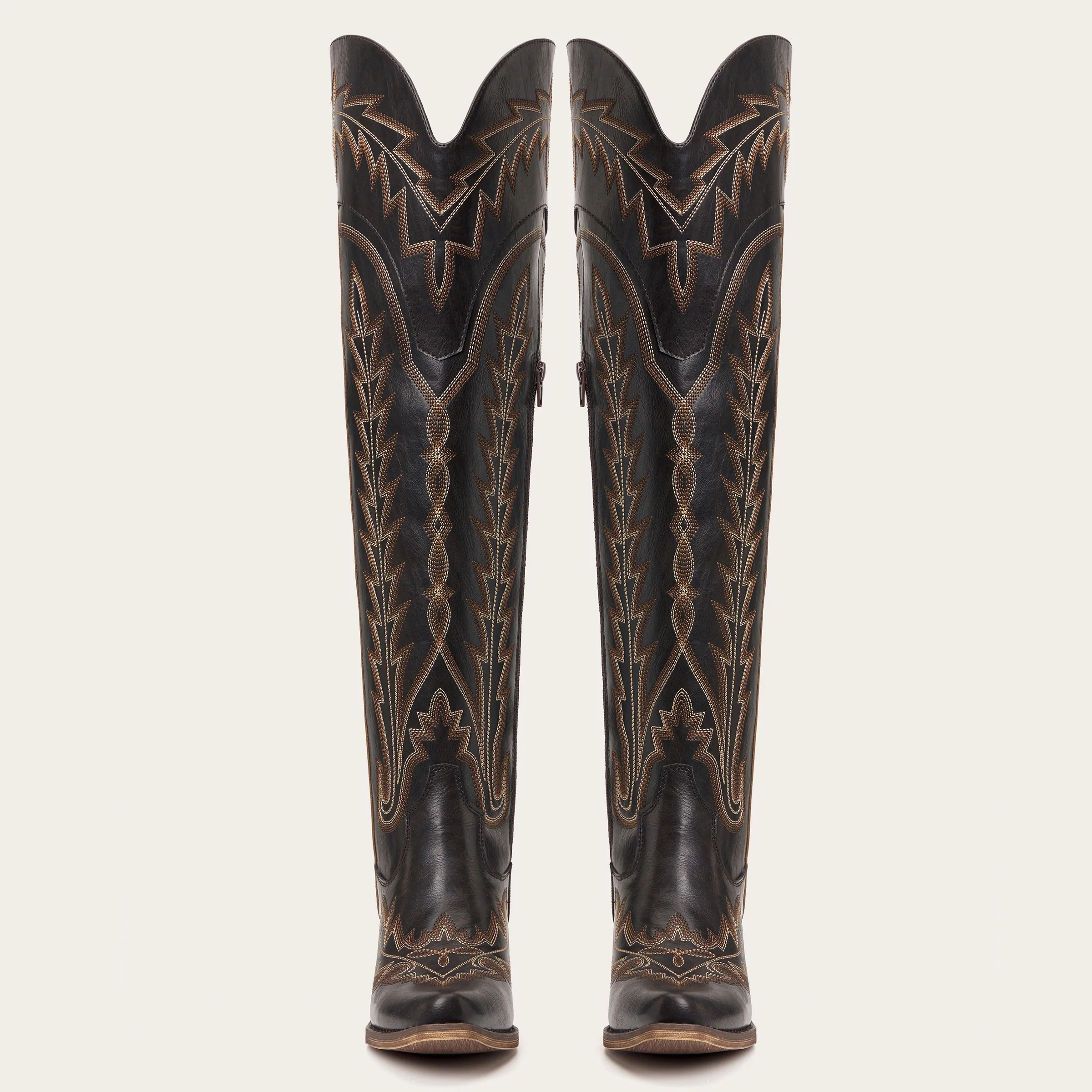 The Ross - Espresso Over-the-Knee Wide Calf Cowgirl Boots with Back Tie & Embroidery - Image 8