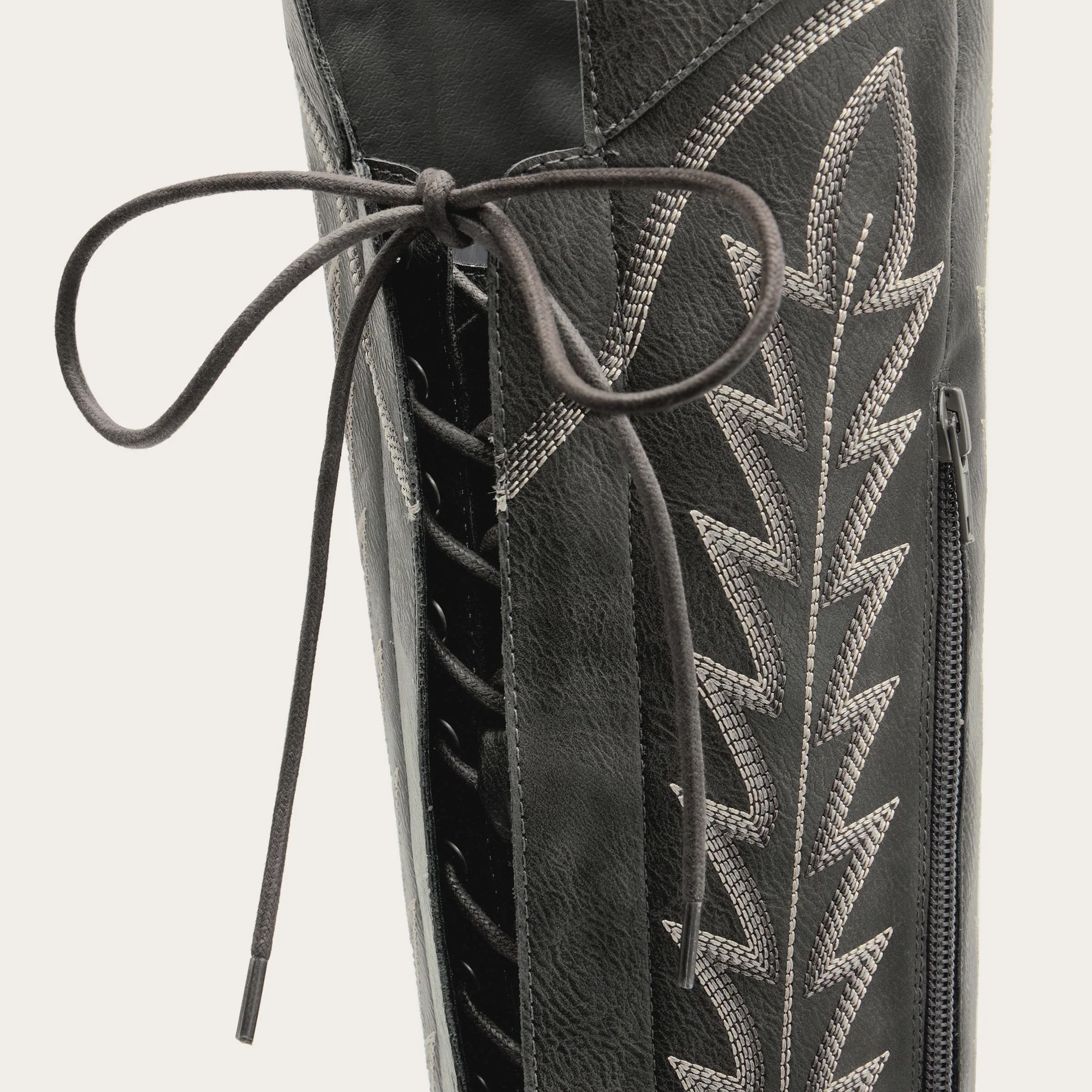 The Ross - Grey Over-the-Knee Wide Calf Cowgirl Boots with Back Tie & Embroidery - Image 10