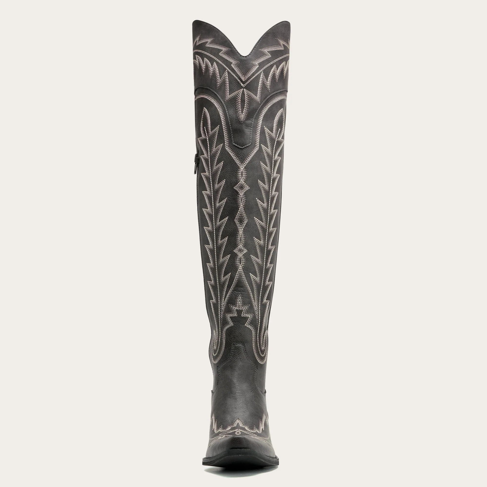The Ross - Grey Over-the-Knee Wide Calf Cowgirl Boots with Back Tie & Embroidery - Image 12