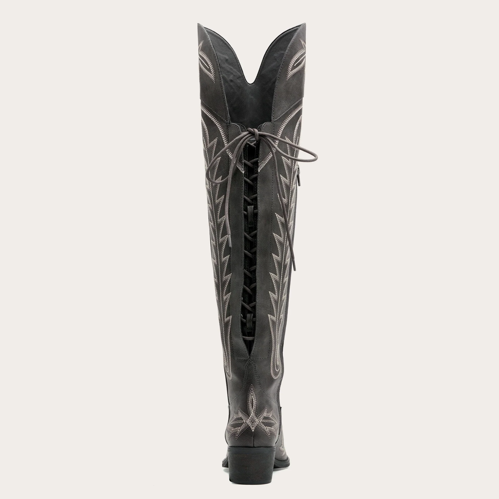 The Ross - Grey Over-the-Knee Wide Calf Cowgirl Boots with Back Tie & Embroidery - Image 13
