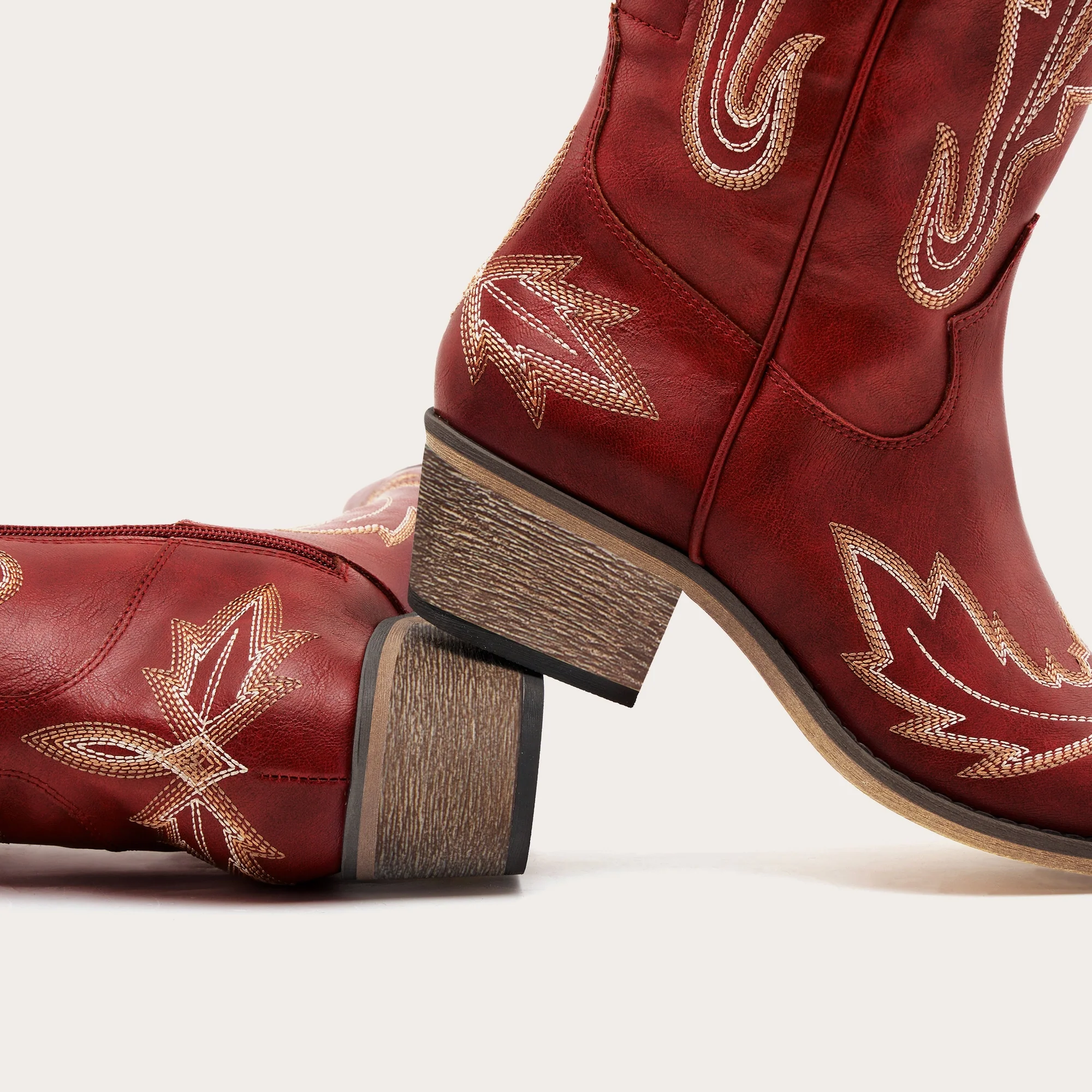 The Ross - Red Over-the-Knee Wide Calf Cowgirl Boots with Back Tie & Embroidery - Image 12