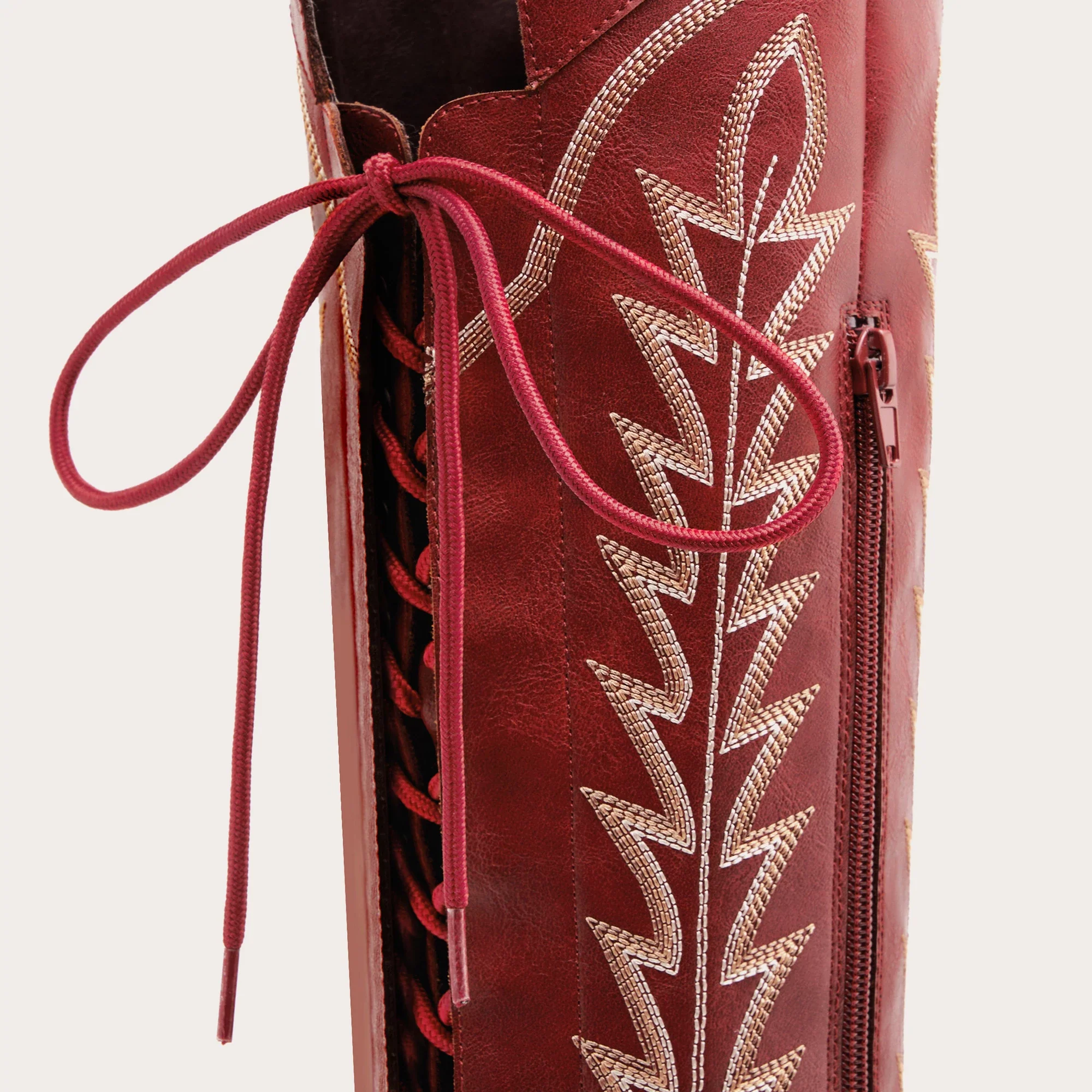 The Ross - Red Over-the-Knee Wide Calf Cowgirl Boots with Back Tie & Embroidery - Image 14