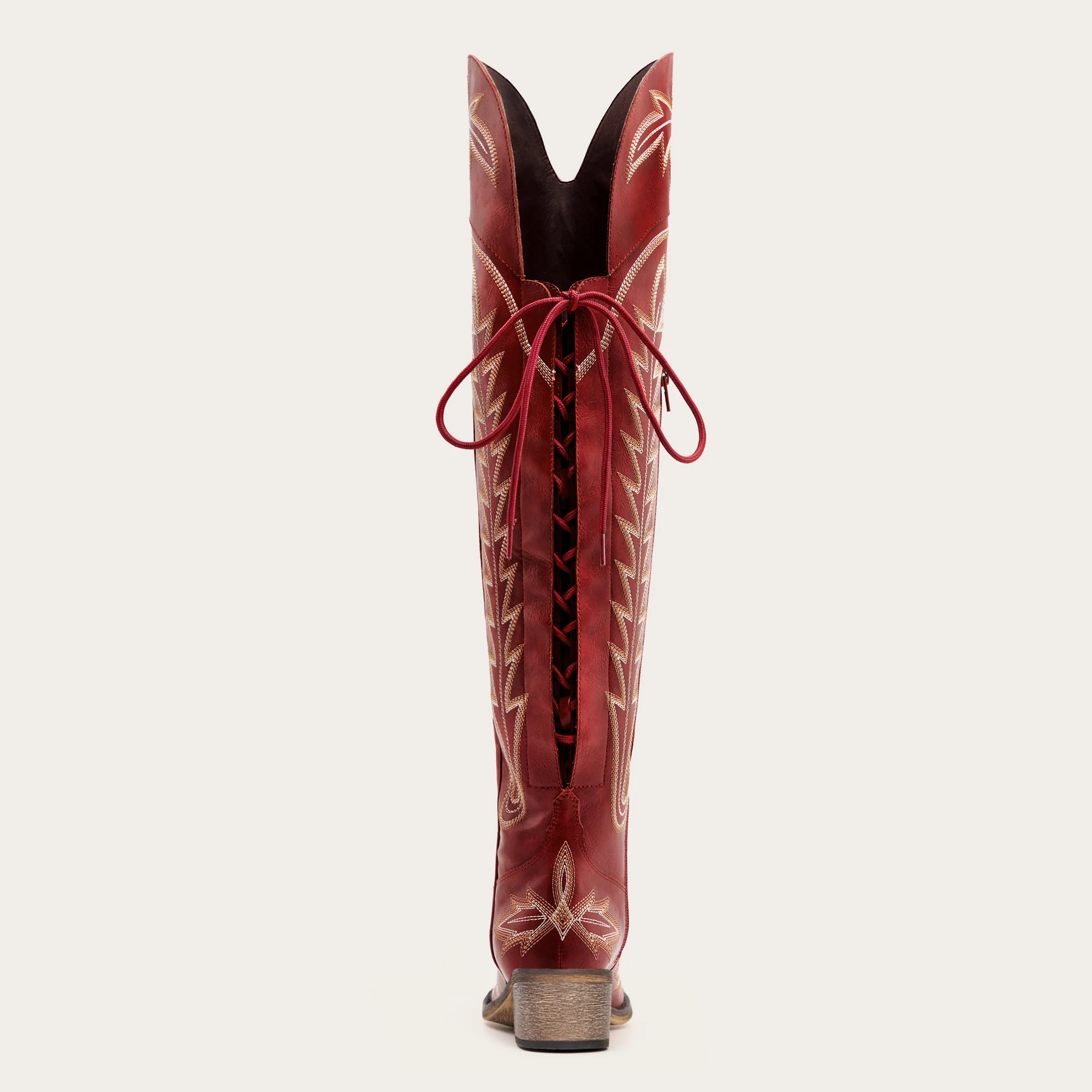 The Ross - Red Over-the-Knee Wide Calf Cowgirl Boots with Back Tie & Embroidery - Image 17