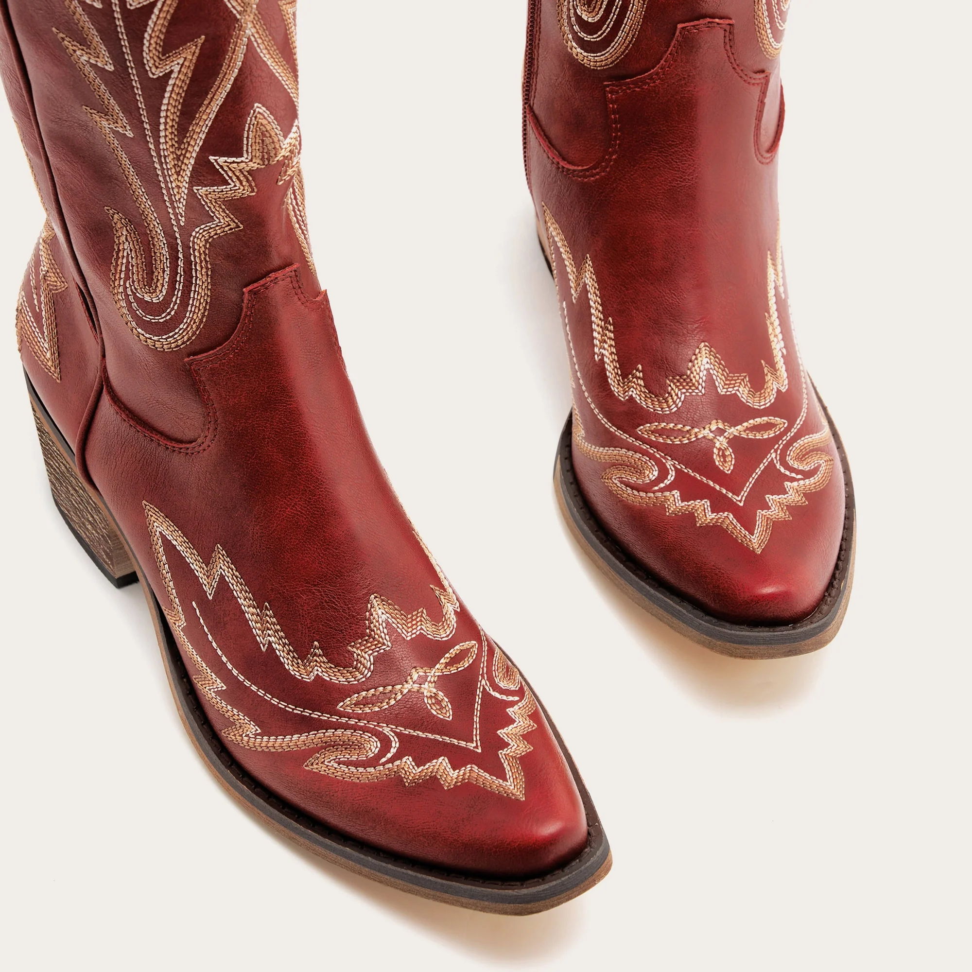 The Ross - Red Over-the-Knee Wide Calf Cowgirl Boots with Back Tie & Embroidery - Image 9