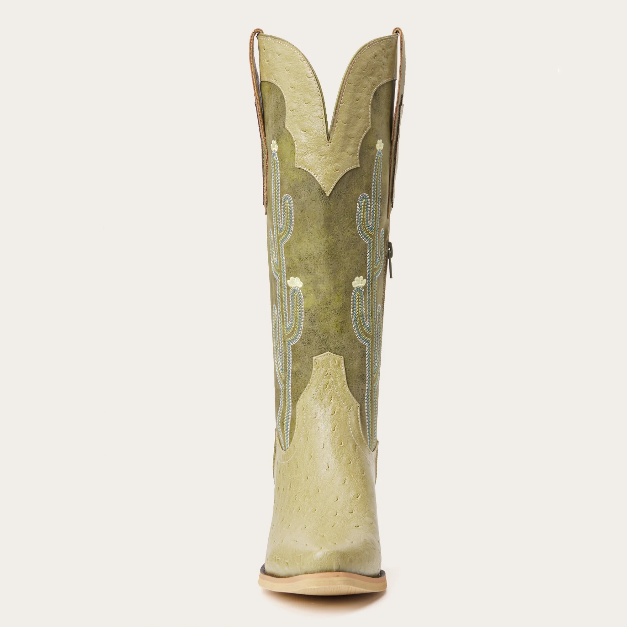 The Saguaro - Two Tone Green Boots with Cactus Embroidery & Faux Ostrich - Image 15