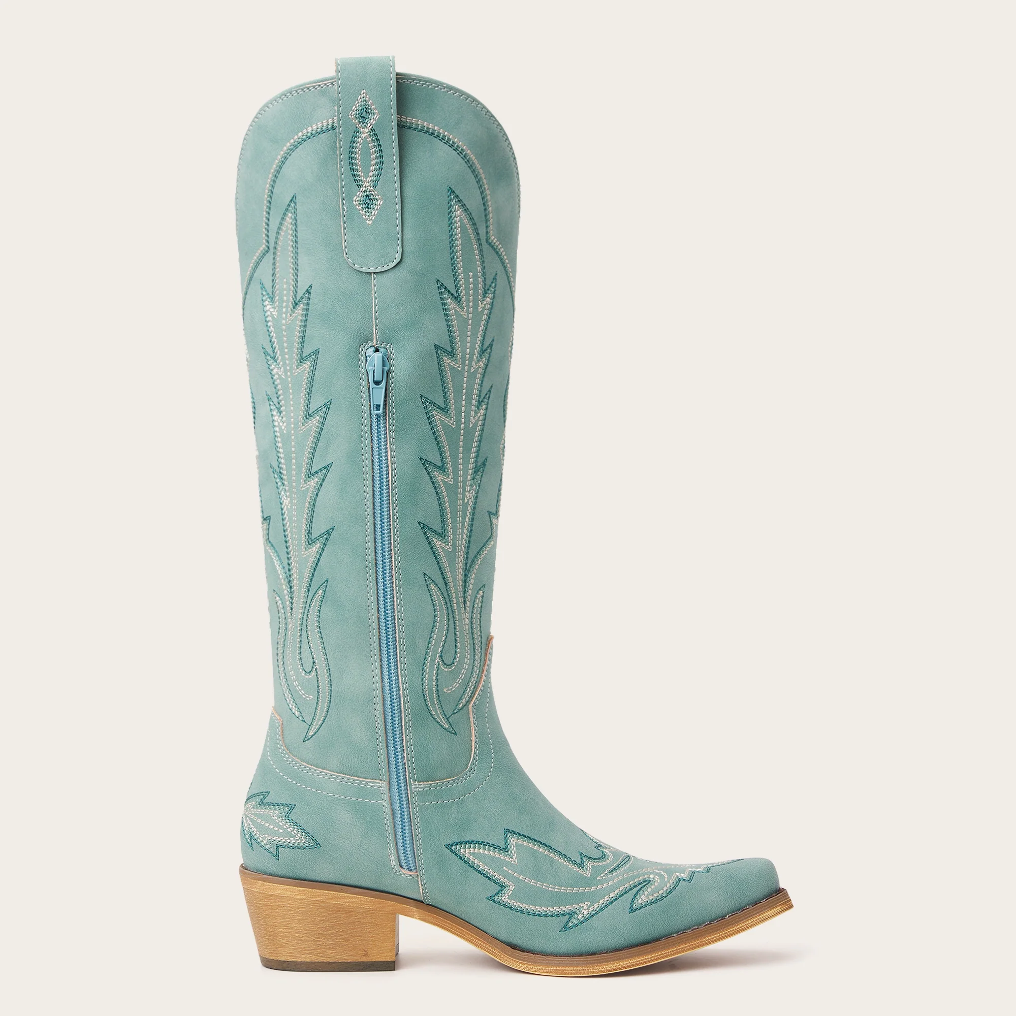 The Sierra – Turquoise Lightning Embroidered Cowgirl Boots - Image 3