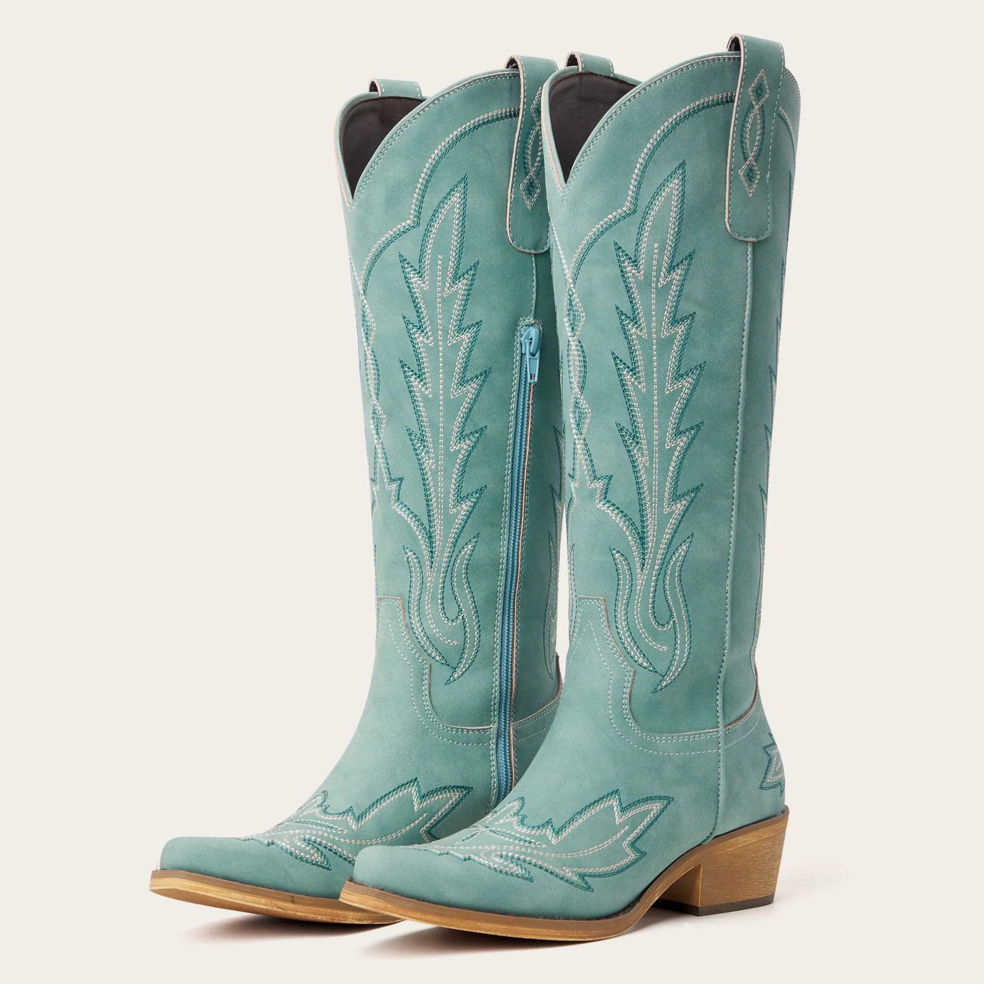 The Sierra – Turquoise Lightning Embroidered Cowgirl Boots - Image 4