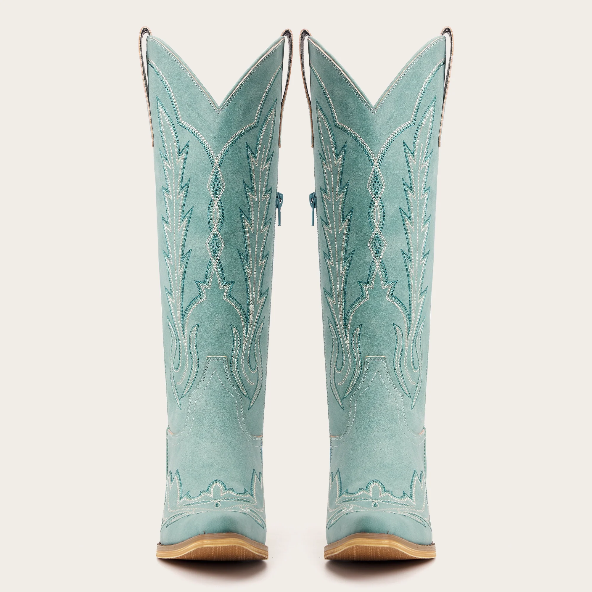 The Sierra – Turquoise Lightning Embroidered Cowgirl Boots - Image 7