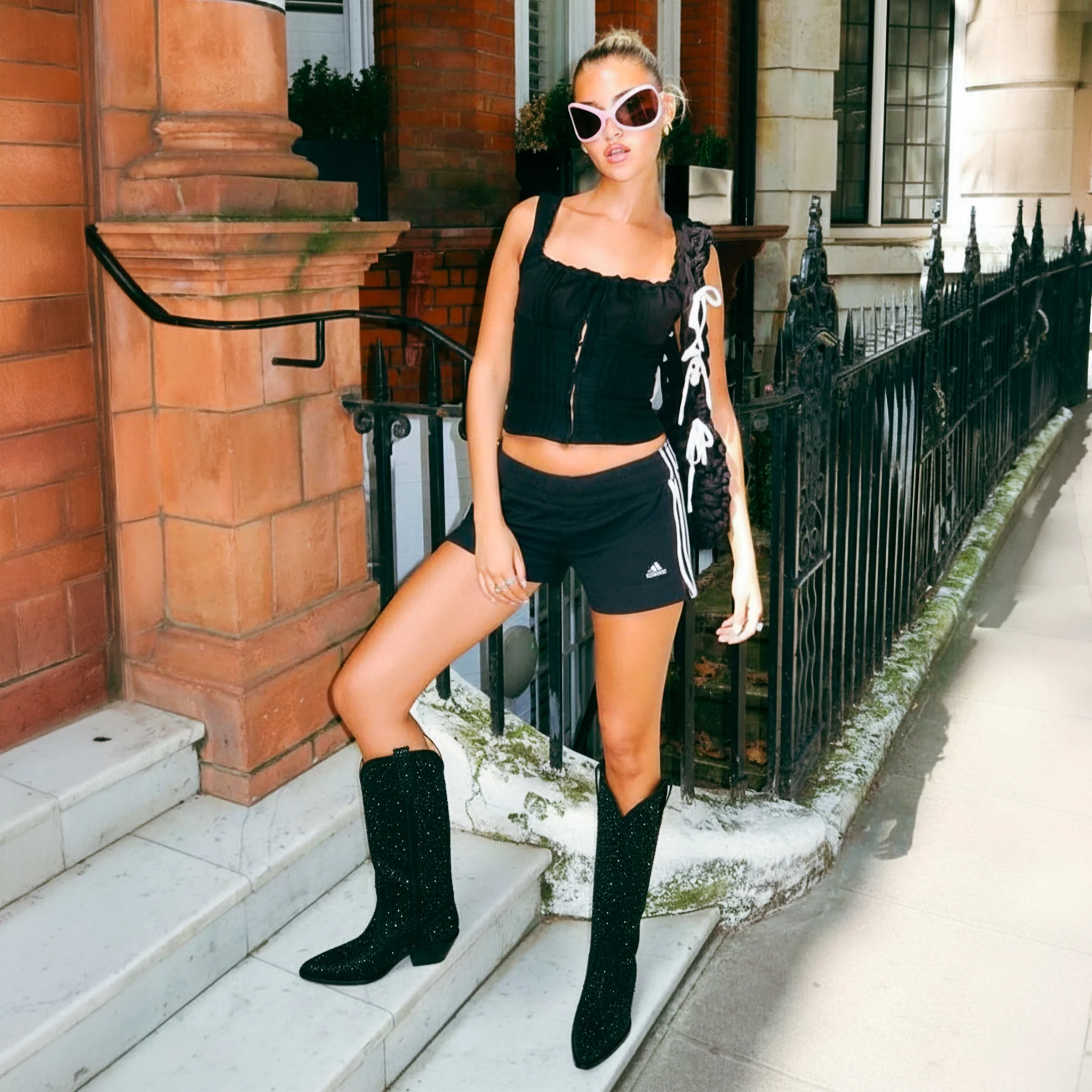 The Stardust - Crystal Covered Black Tall Cowgirl Boots - Image 3
