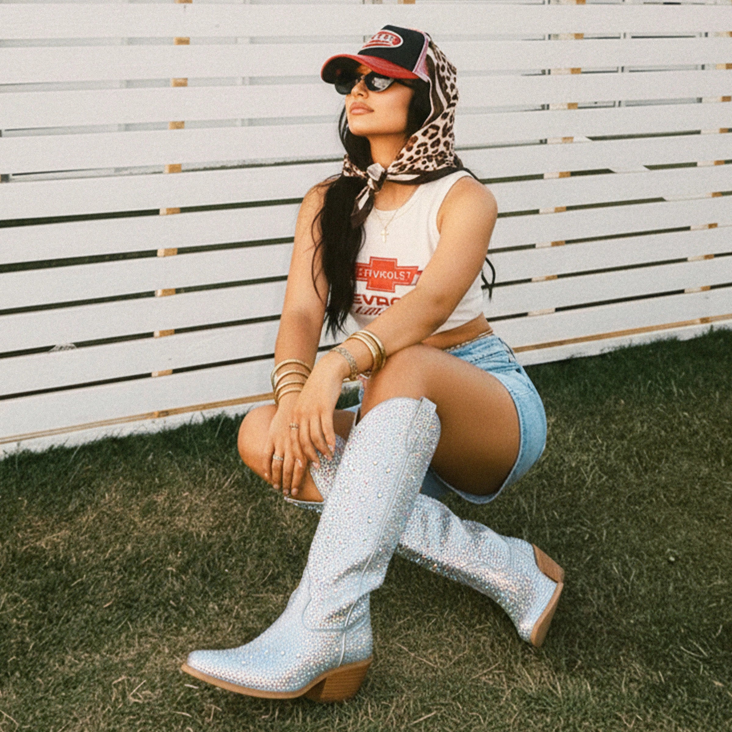 The Stardust - Crystal Covered Silver Tall Cowgirl Boots - Image 6