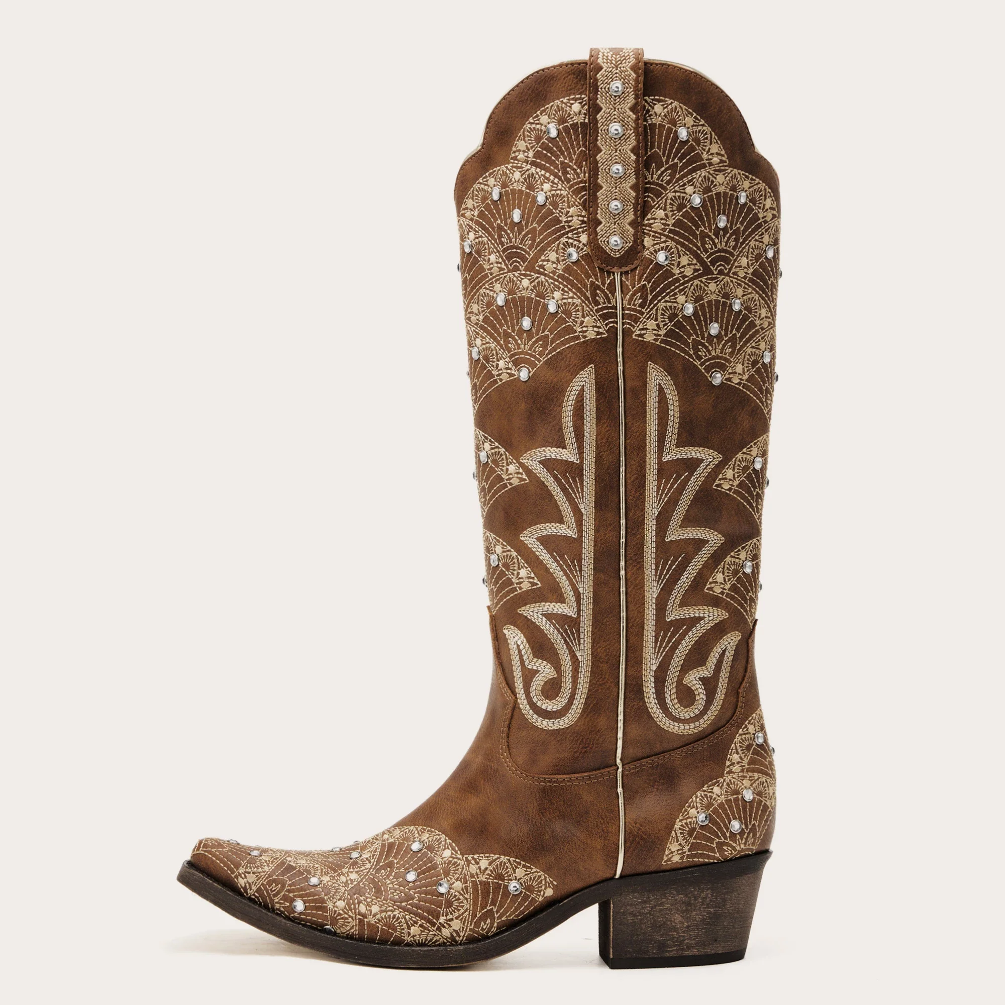 The Swenney - Brown Cowgirl Boots Floral Embroidery & Rhinestone Detail - Image 4